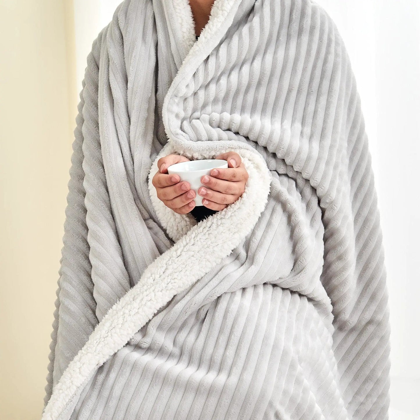Ribbed Sherpa Throw Blanket - Corduroy Collection from PriceLows™
