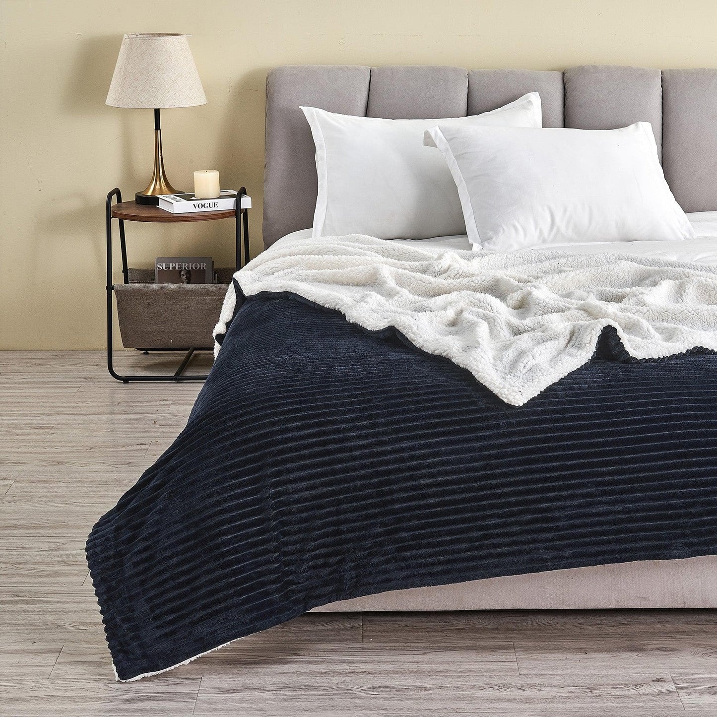 Ribbed Sherpa Throw Blanket - Corduroy Collection from PriceLows™
