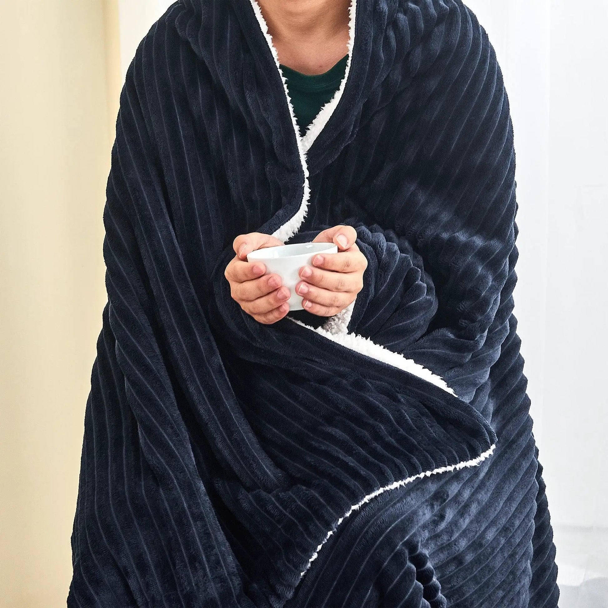 Ribbed Sherpa Throw Blanket - Corduroy Collection from PriceLows™