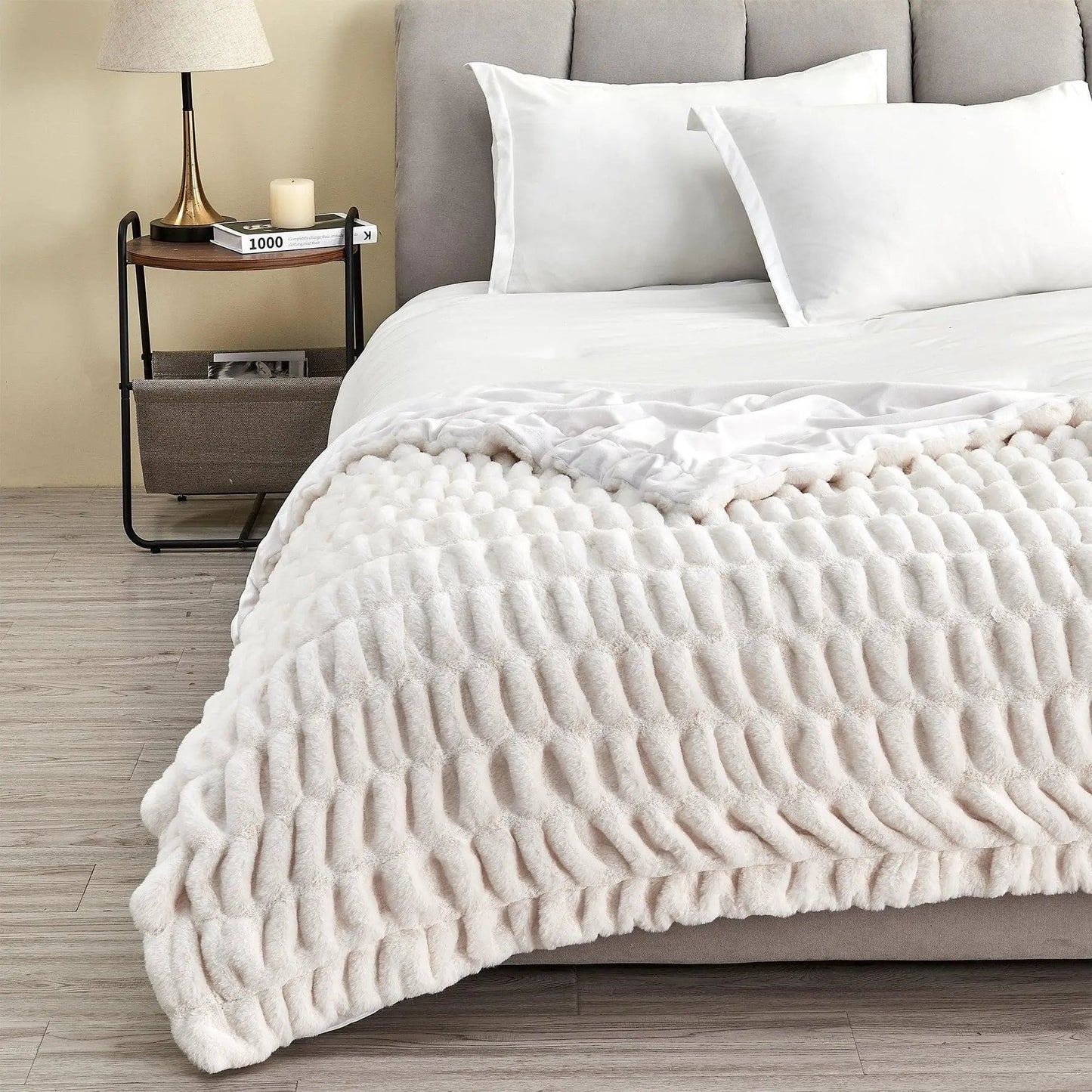 Ruched Faux Fur Throw Blanket - Alondra Collection from PriceLows™