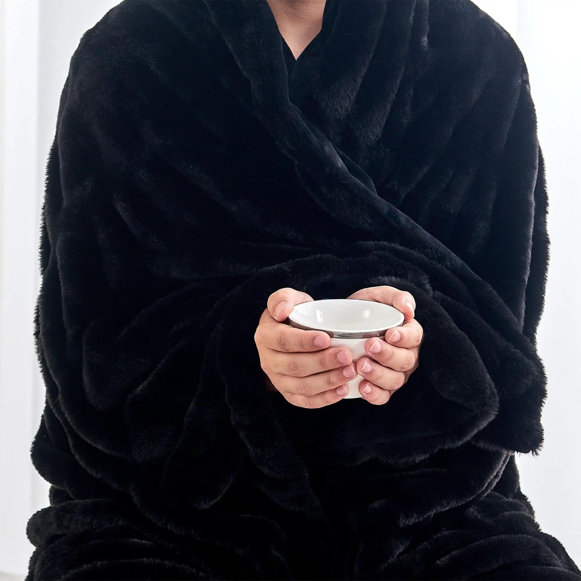 Ruched Faux Fur Throw Blanket - Alondra Collection from PriceLows™