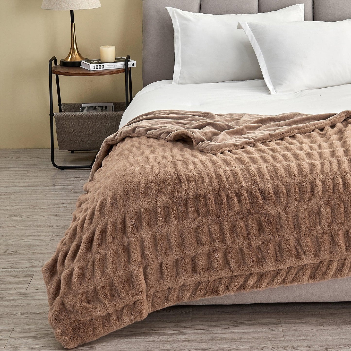 Ruched Faux Fur Throw Blanket - Alondra Collection from PriceLows™