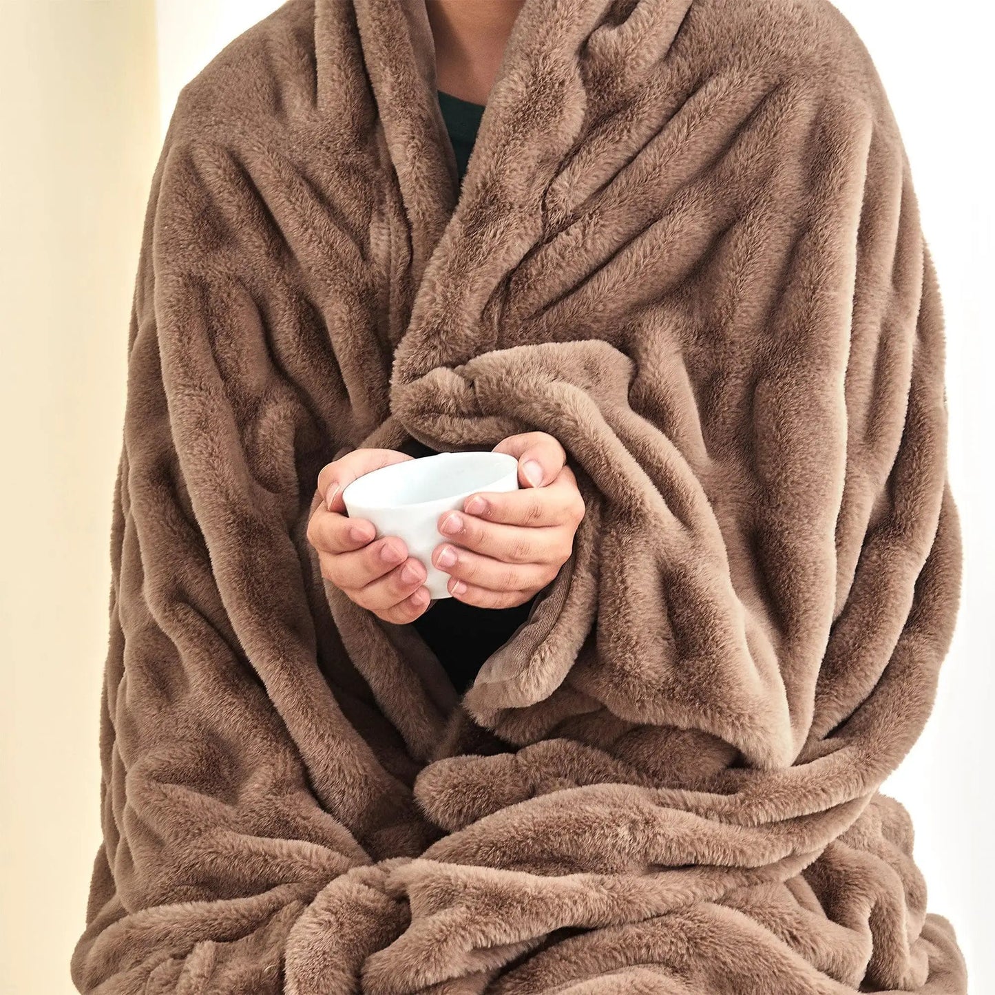 Ruched Faux Fur Throw Blanket - Alondra Collection from PriceLows™