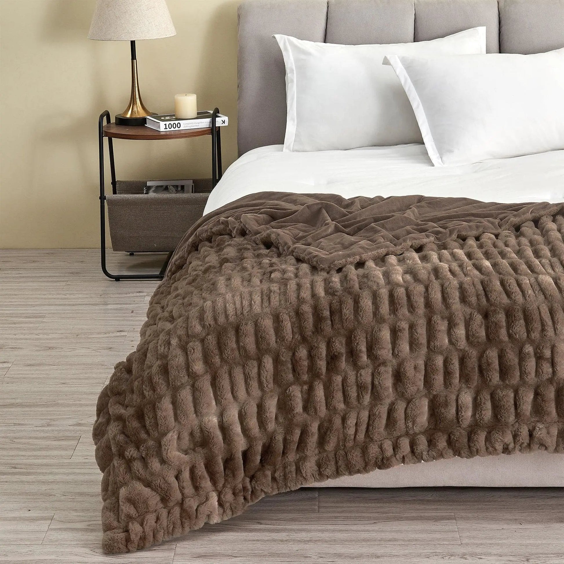 Ruched Faux Fur Throw Blanket - Alondra Collection from PriceLows™
