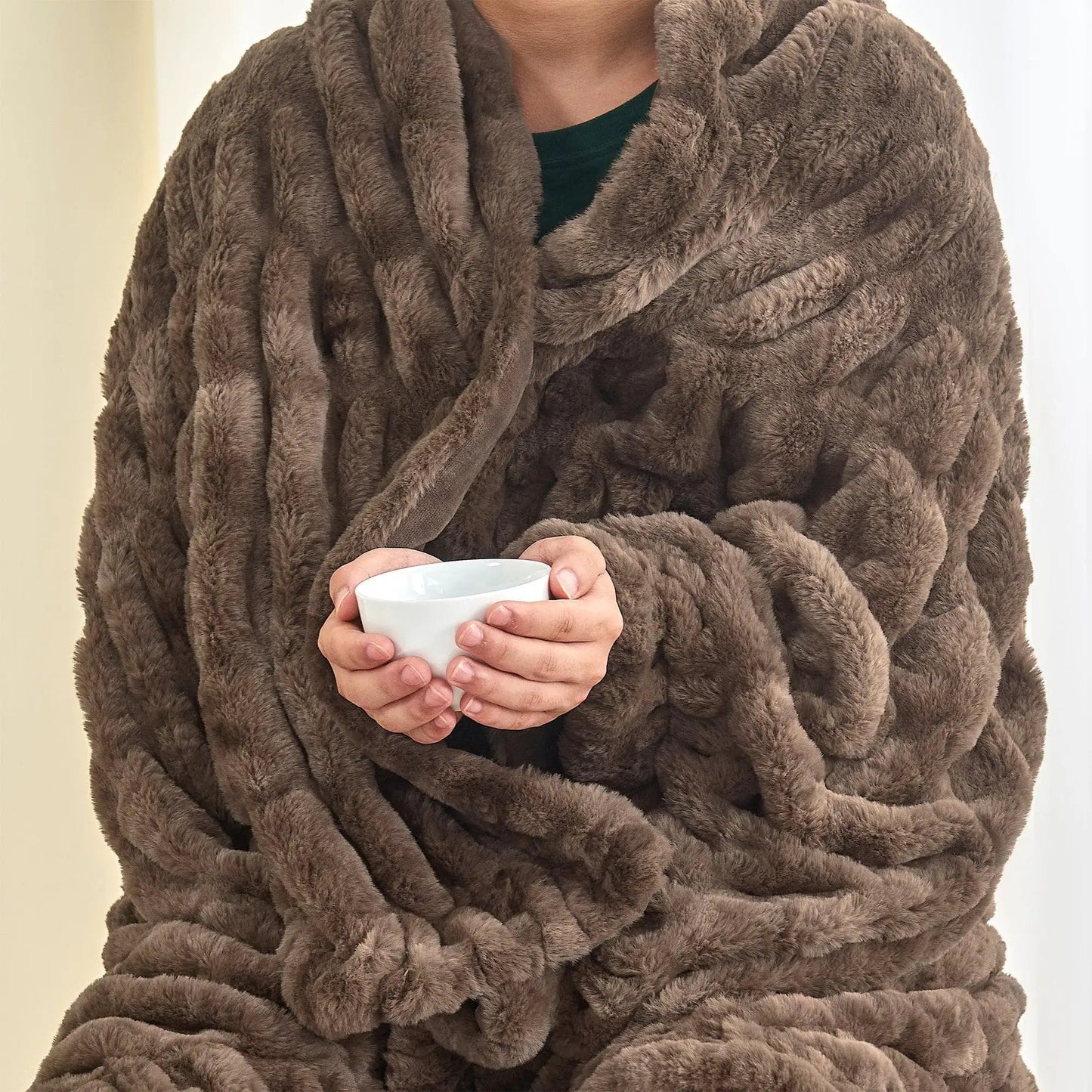 Ruched Faux Fur Throw Blanket - Alondra Collection from PriceLows™