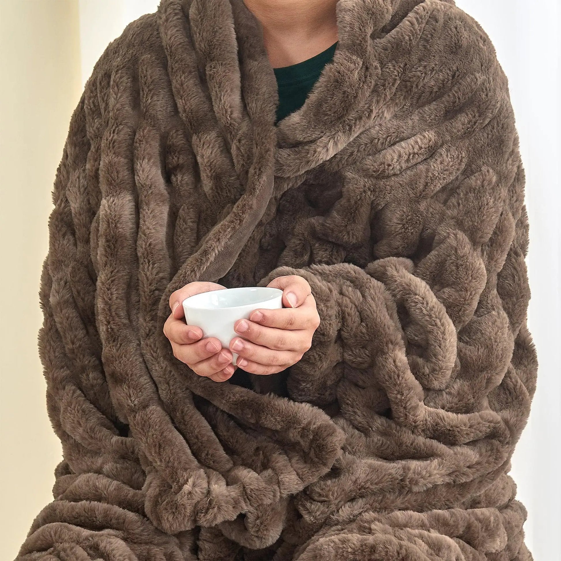 Ruched Faux Fur Throw Blanket - Alondra Collection from PriceLows™