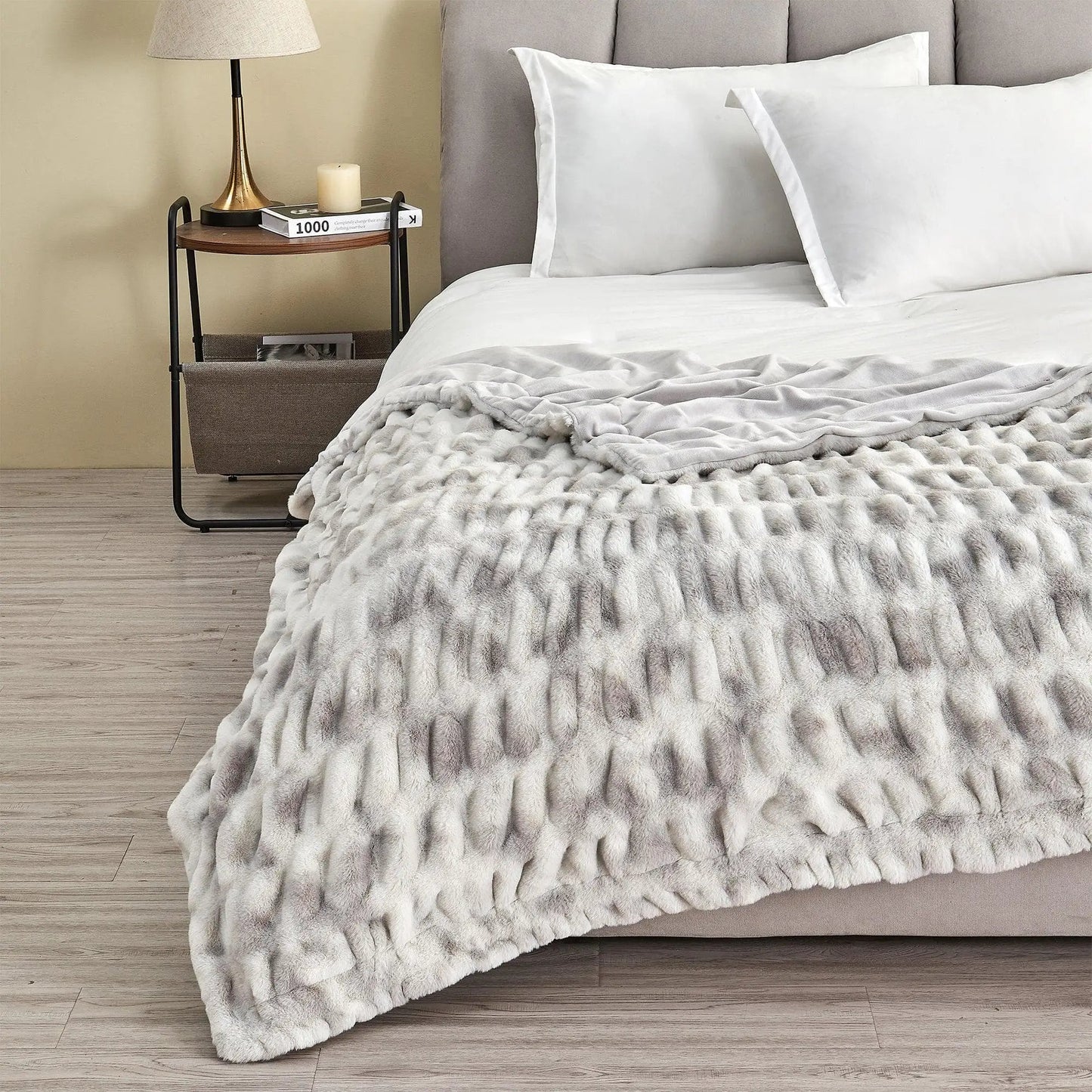 Ruched Faux Fur Throw Blanket - Alondra Collection from PriceLows™