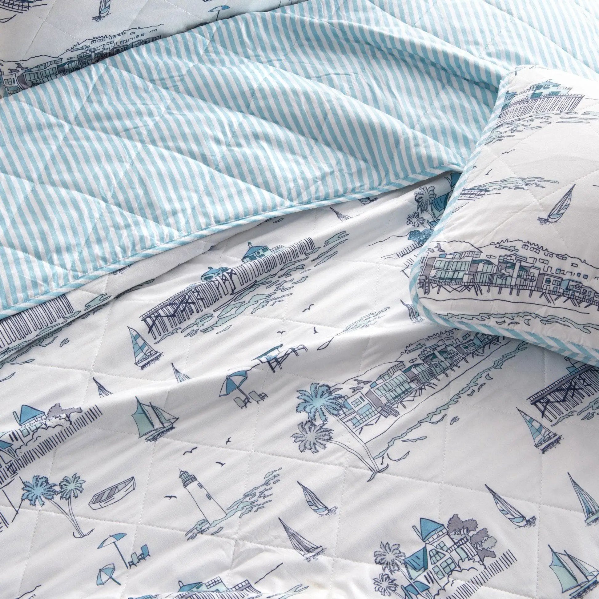 Coastal Toile Quilt Set - Cape Elizabeth Collection from PriceLows™