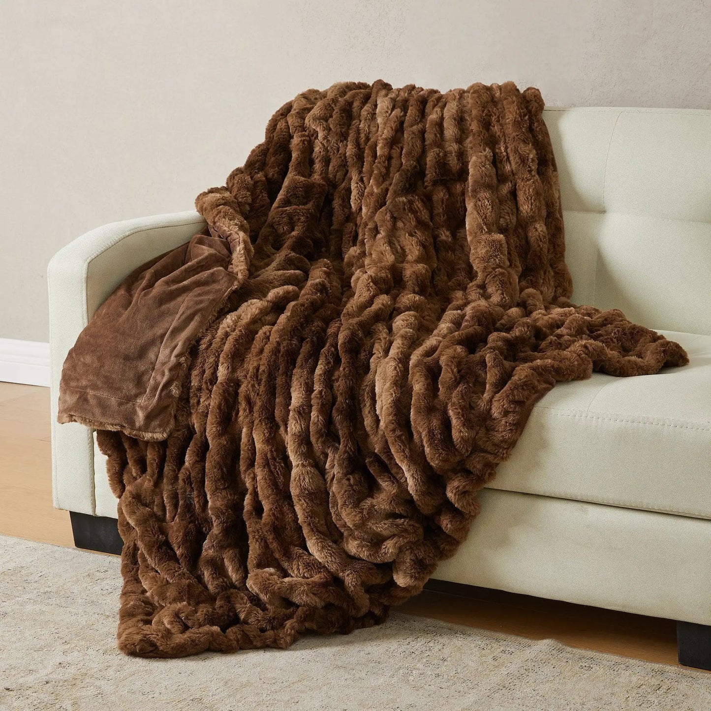 Ruched Faux Fur Throw Blanket - Alondra Collection from PriceLows™
