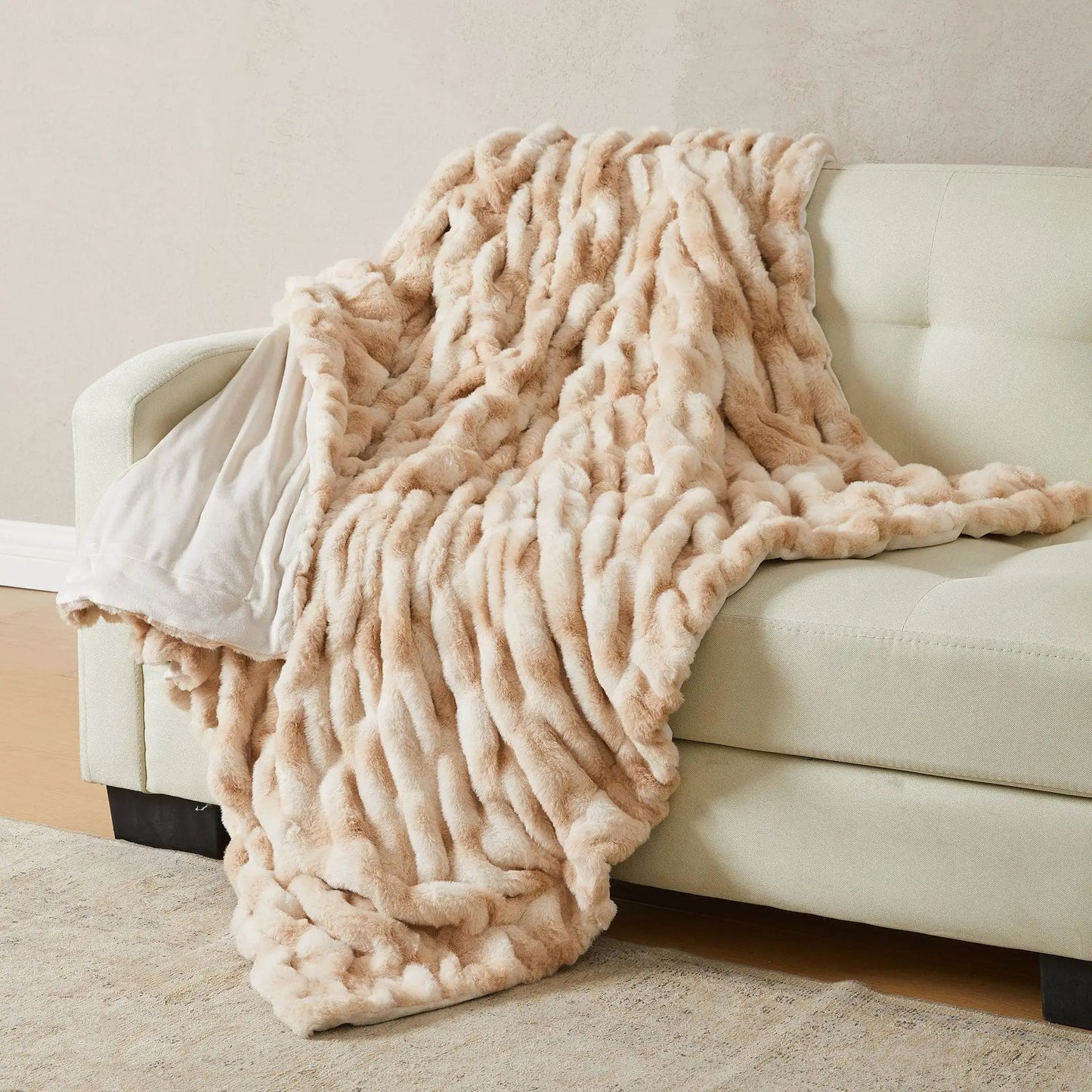 Ruched Faux Fur Throw Blanket - Alondra Collection from PriceLows™
