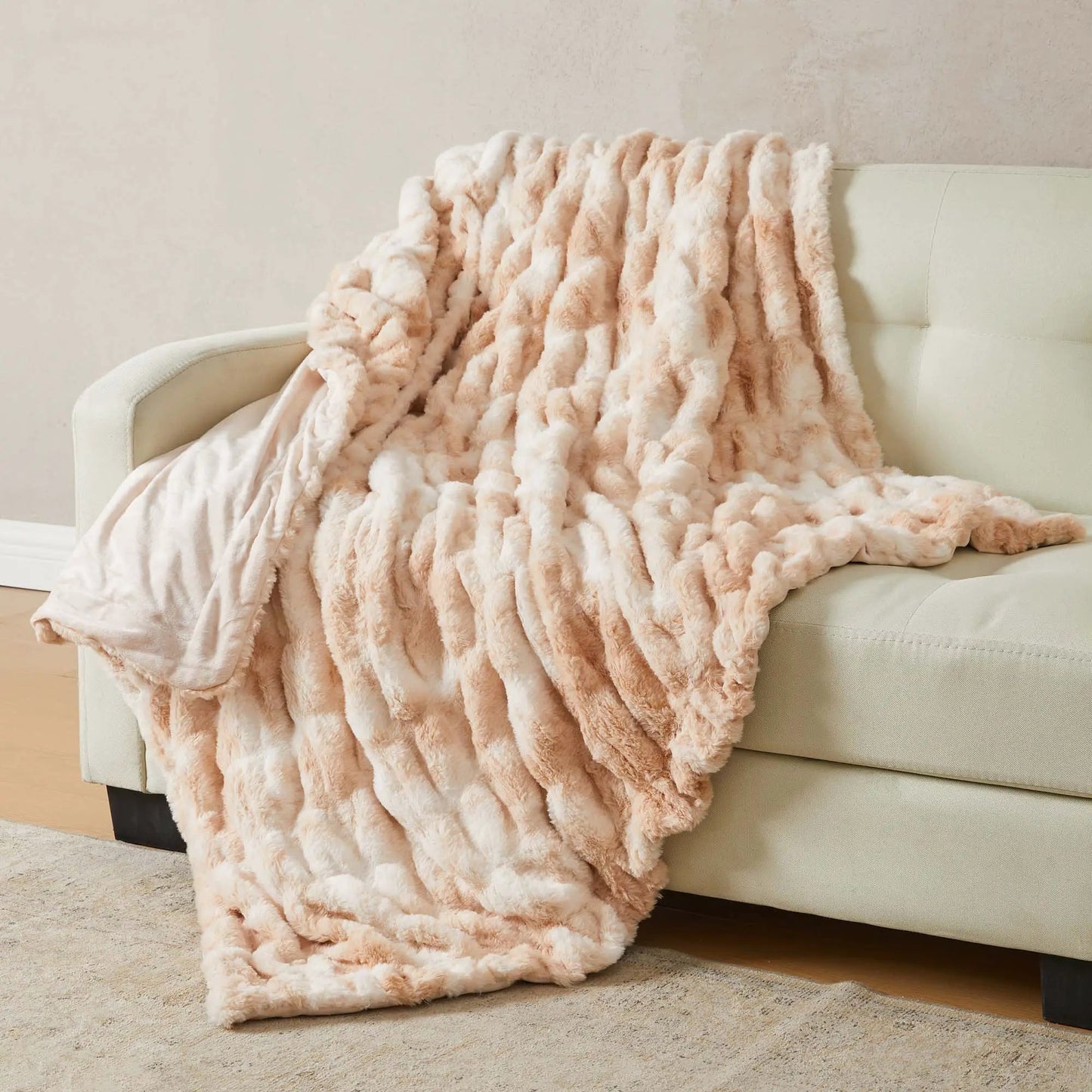 Ruched Faux Fur Throw Blanket - Alondra Collection from PriceLows™