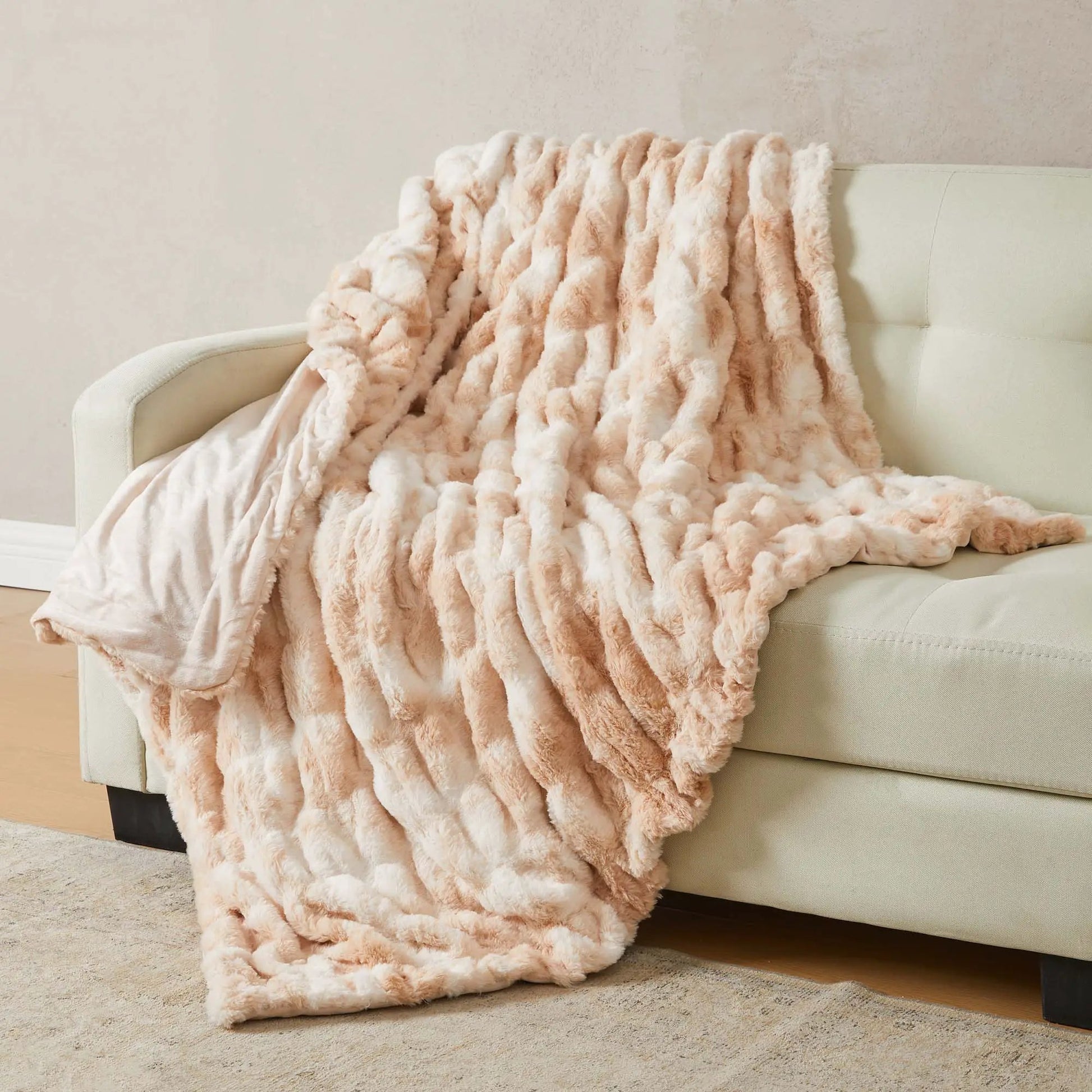 Ruched Faux Fur Throw Blanket - Alondra Collection from PriceLows™