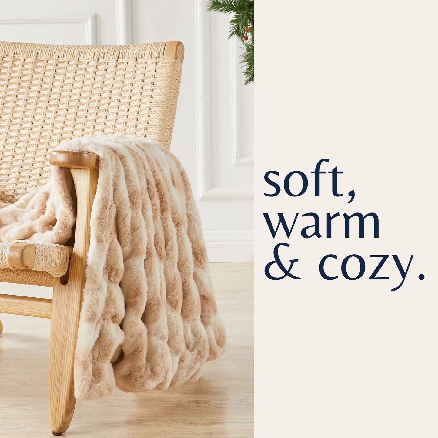 Ruched Faux Fur Throw Blanket - Alondra Collection from PriceLows™
