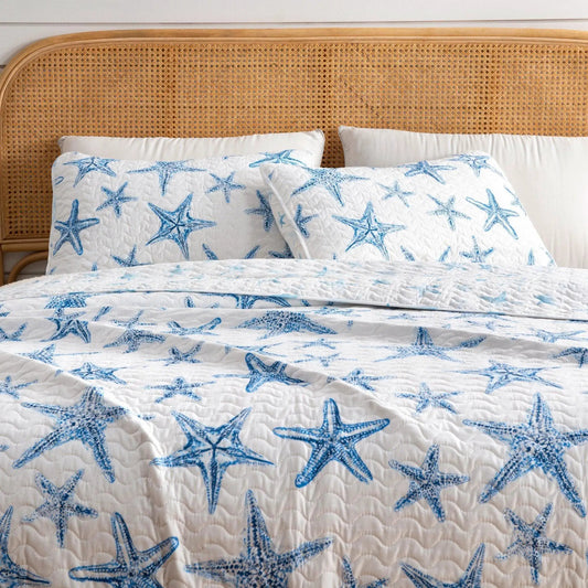 Blue Seashell Coastal Quilt Set - Trinidad Collection from PriceLows™