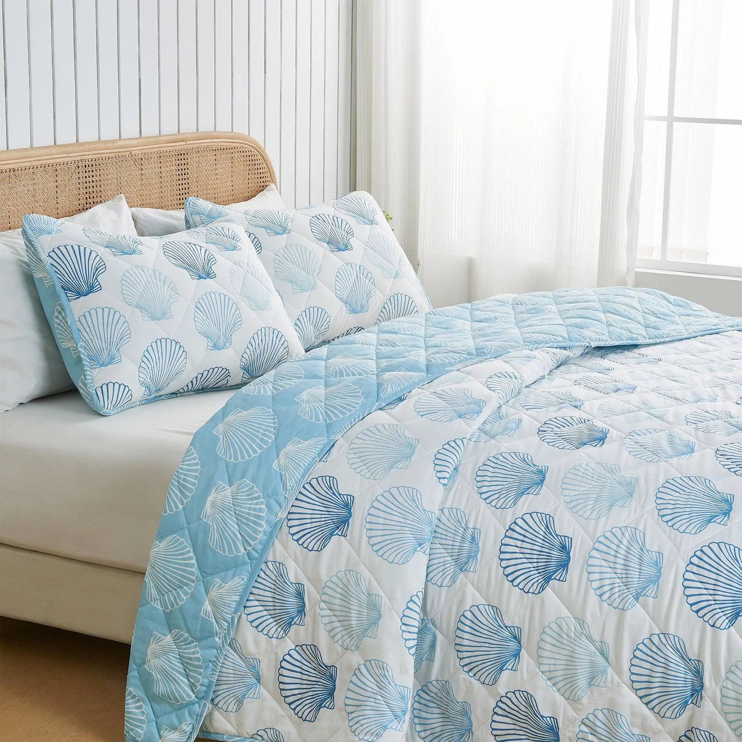 Coastal Blue Seashell Quilt Set - Cersi Collection from PriceLows™