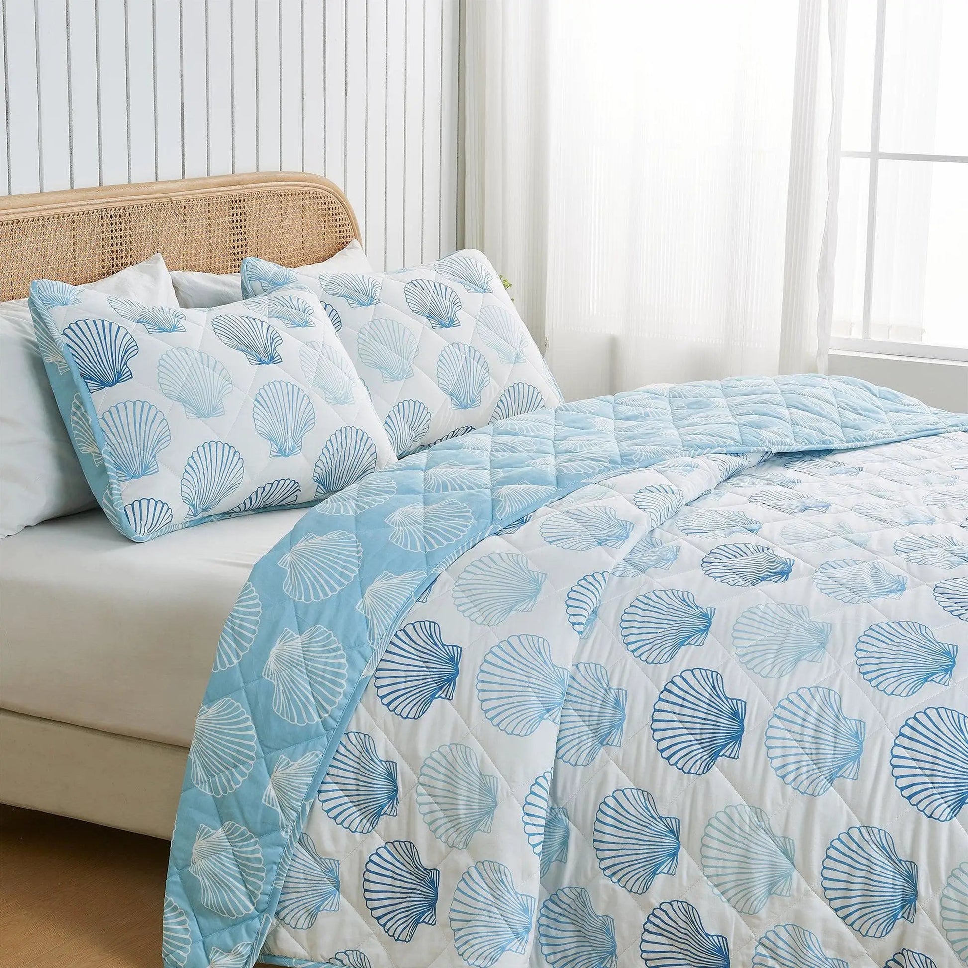 Coastal Blue Seashell Quilt Set - Cersi Collection from PriceLows™