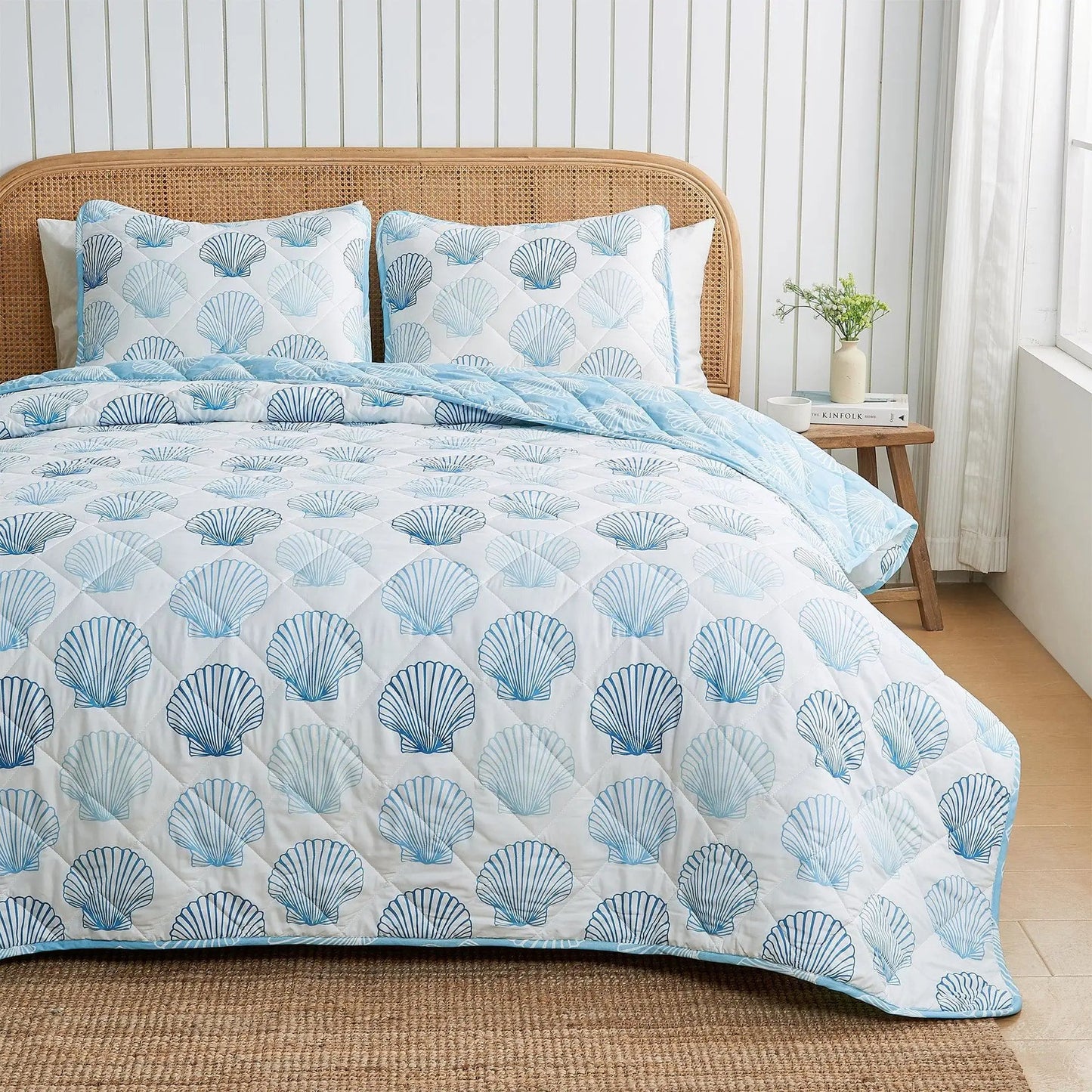 Coastal Blue Seashell Quilt Set - Cersi Collection from PriceLows™