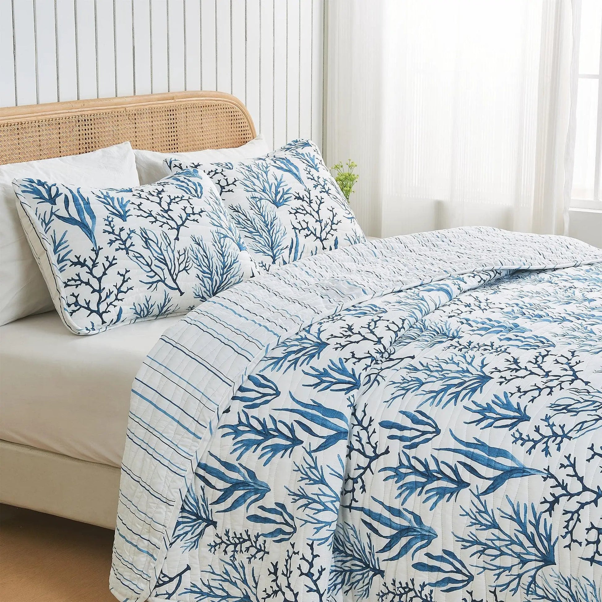 Coastal Navy Coral Quilt Set - Saelia Collection from PriceLows™