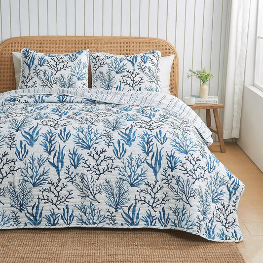 Coastal Navy Coral Quilt Set - Saelia Collection from PriceLows™