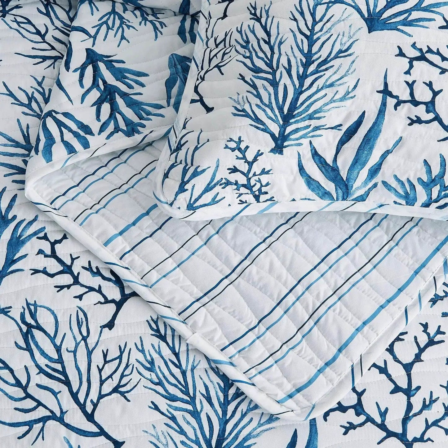 Coastal Navy Coral Quilt Set - Saelia Collection from PriceLows™