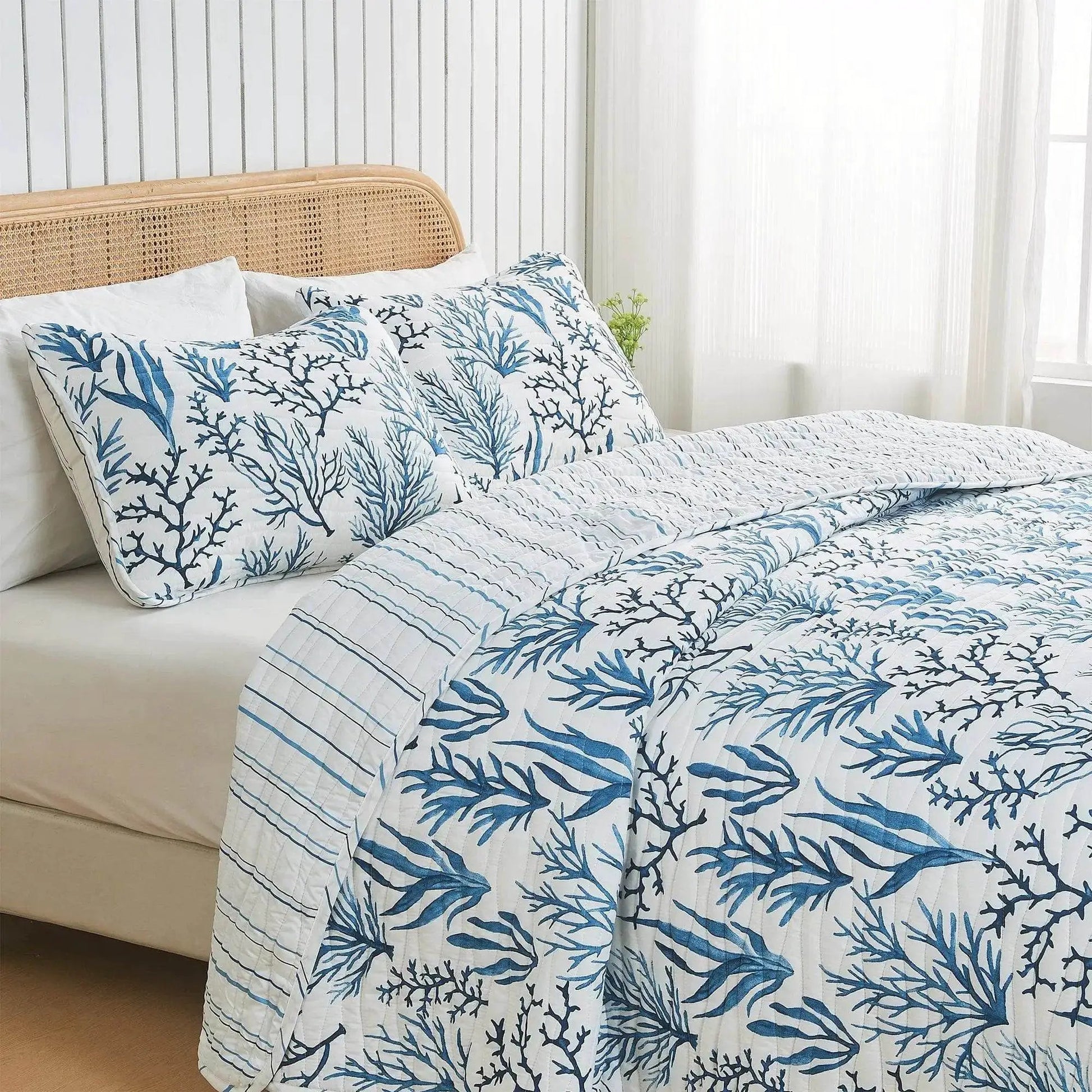 Coastal Navy Coral Quilt Set - Saelia Collection from PriceLows™
