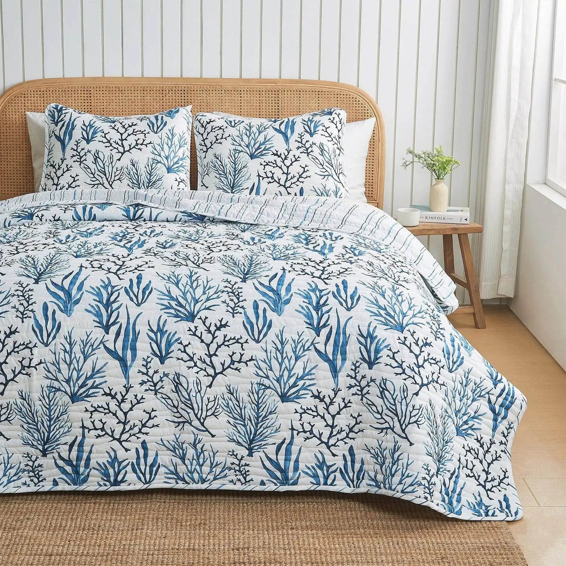 Coastal Navy Coral Quilt Set - Saelia Collection from PriceLows™