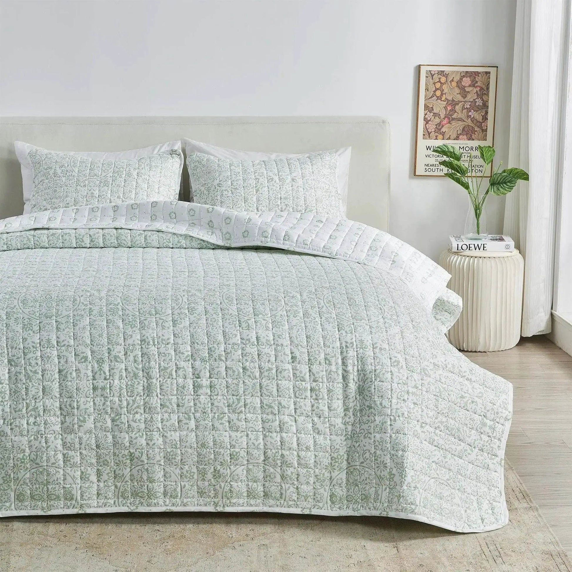 Floral Medallion Printed Microfiber Quilt Set - Kaleigh Collection from PriceLows™