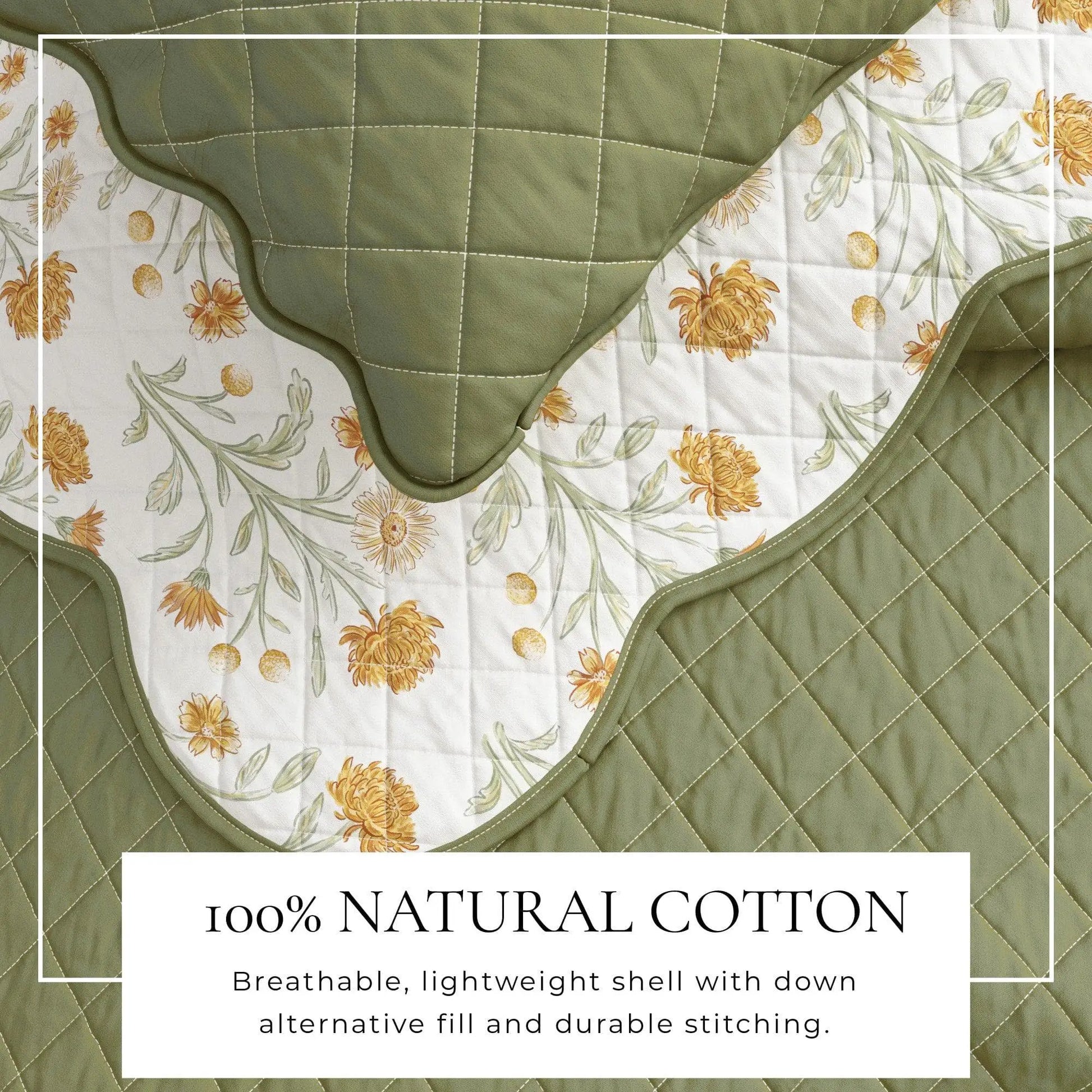 Floral Print & Scallopeded Edge Cotton Quilt Set - Illiana Collection from PriceLows™