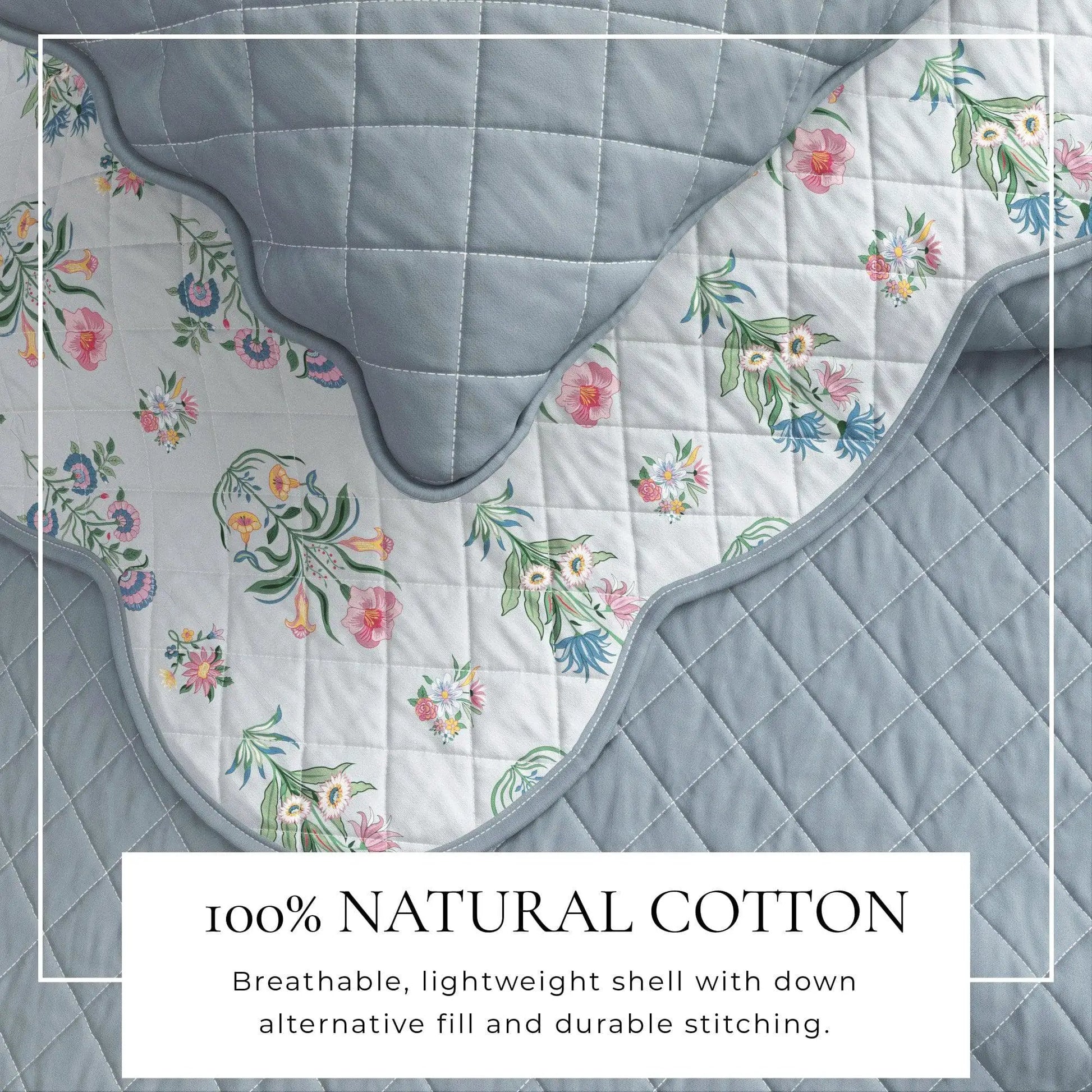 Floral Print & Scallopeded Edge Cotton Quilt Set - Katrin Collection from PriceLows™