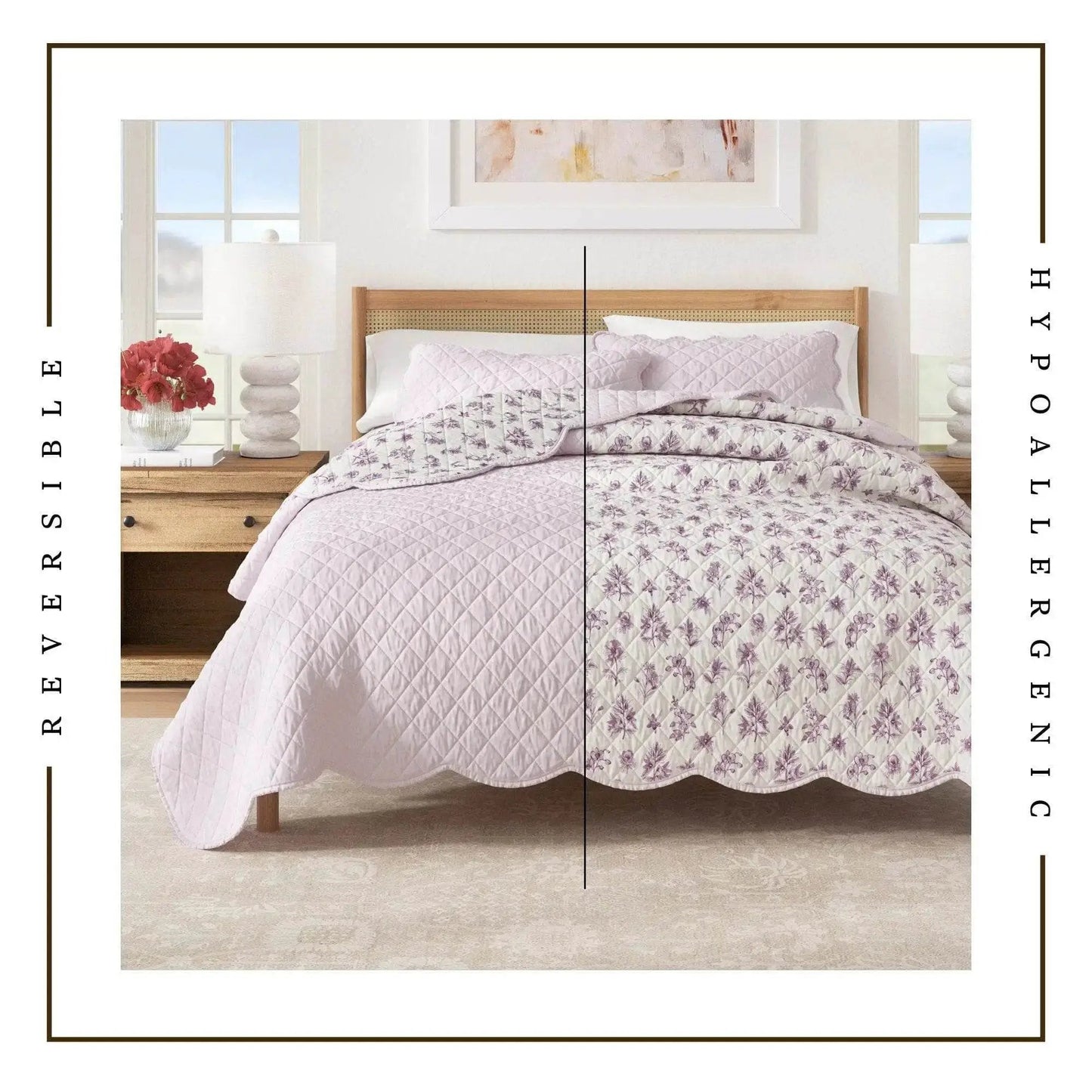 Floral Print & Scallopeded Edge Cotton Quilt Set - Sandie Collection from PriceLows™