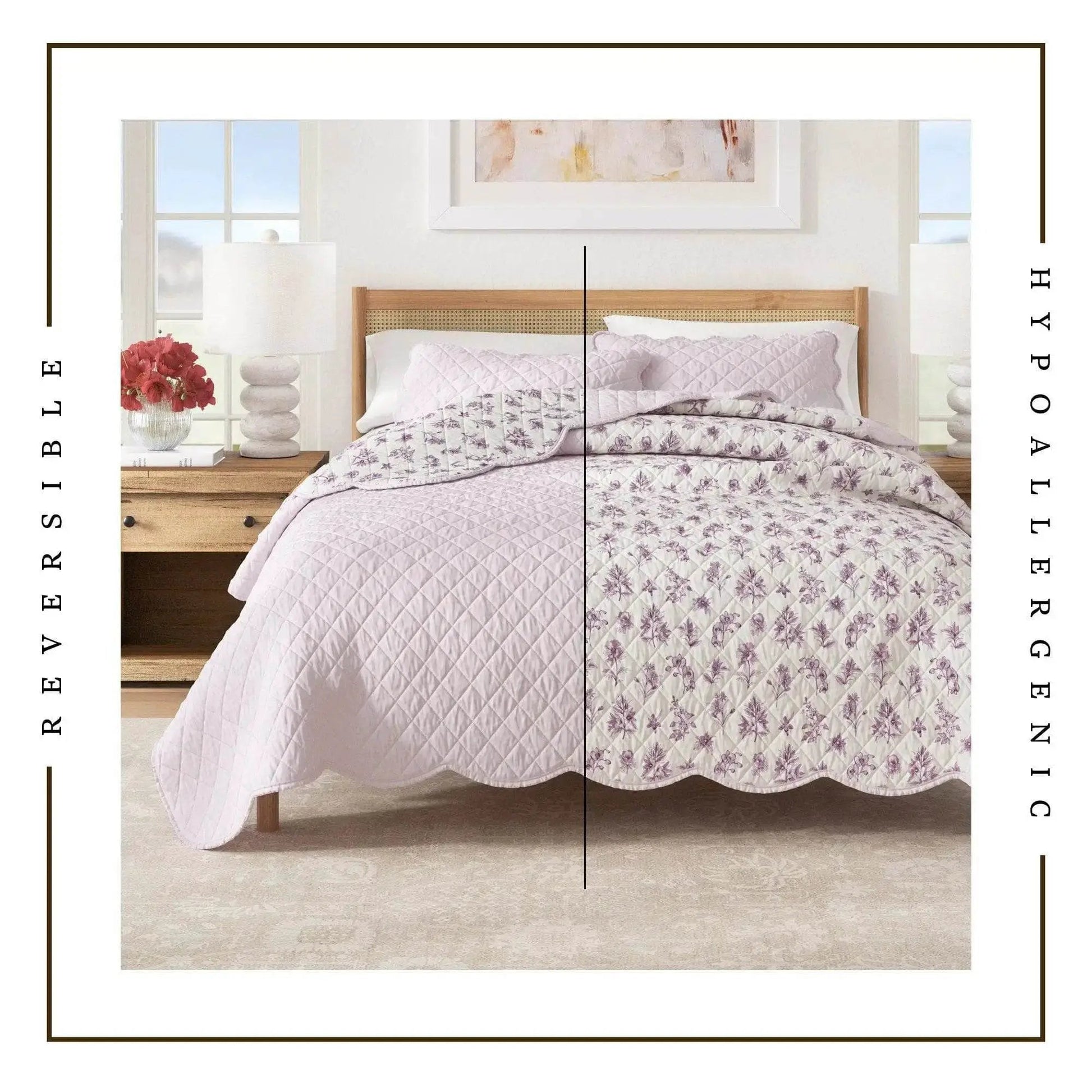 Floral Print & Scallopeded Edge Cotton Quilt Set - Sandie Collection from PriceLows™