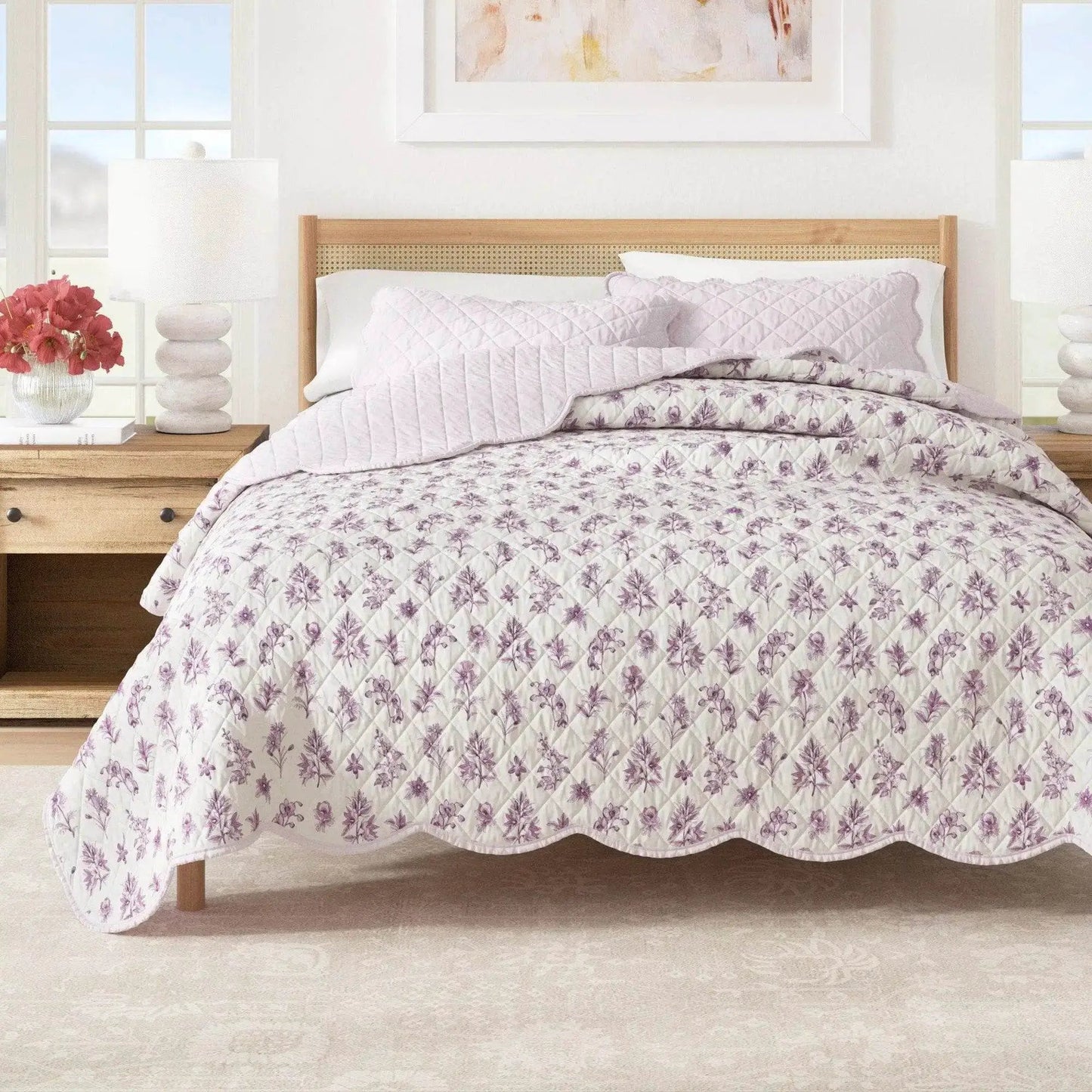 Floral Print & Scallopeded Edge Cotton Quilt Set - Sandie Collection from PriceLows™