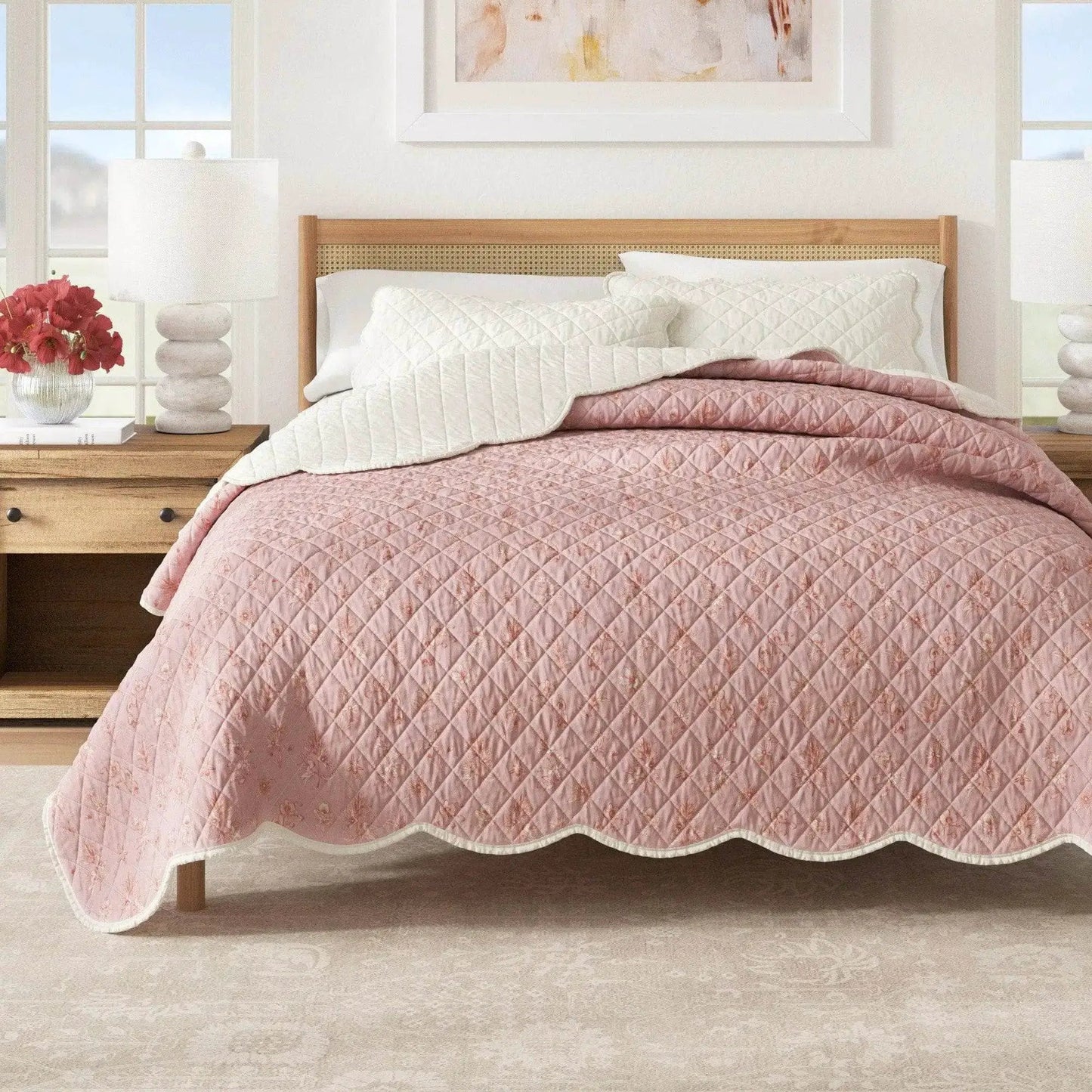 Floral Print & Scallopeded Edge Cotton Quilt Set - Sandie Collection from PriceLows™