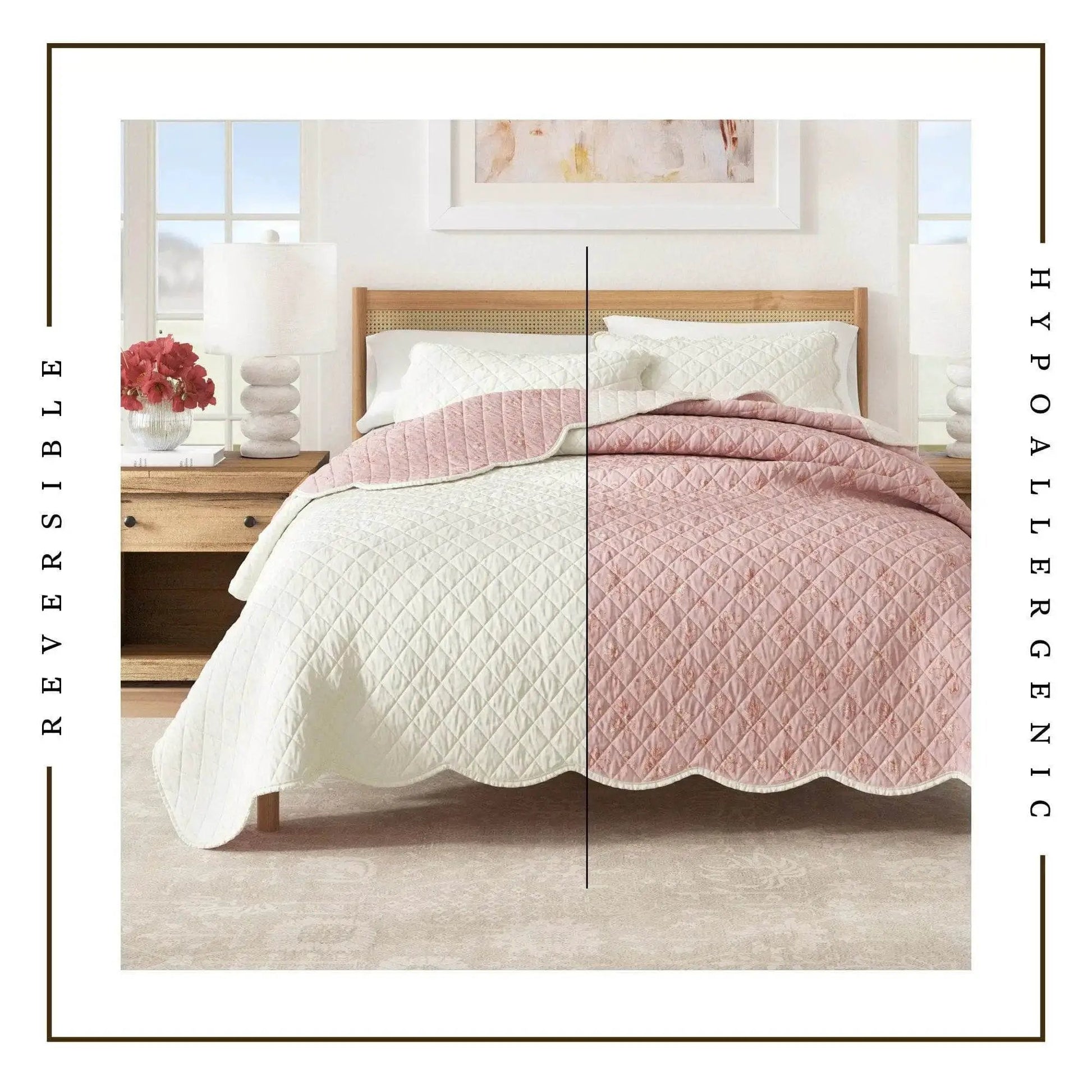 Floral Print & Scallopeded Edge Cotton Quilt Set - Sandie Collection from PriceLows™