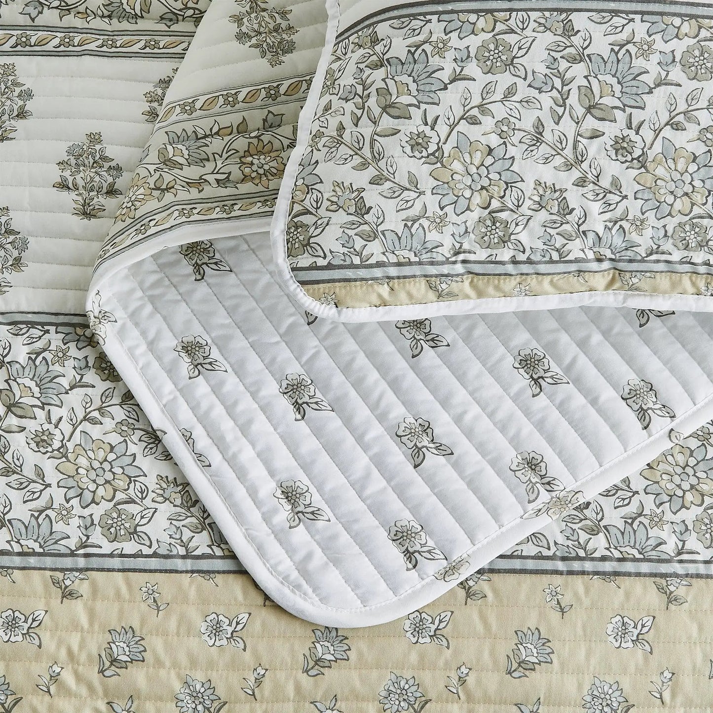 Floral Striped Microfiber Quilt Set - Hermine Collection from PriceLows™