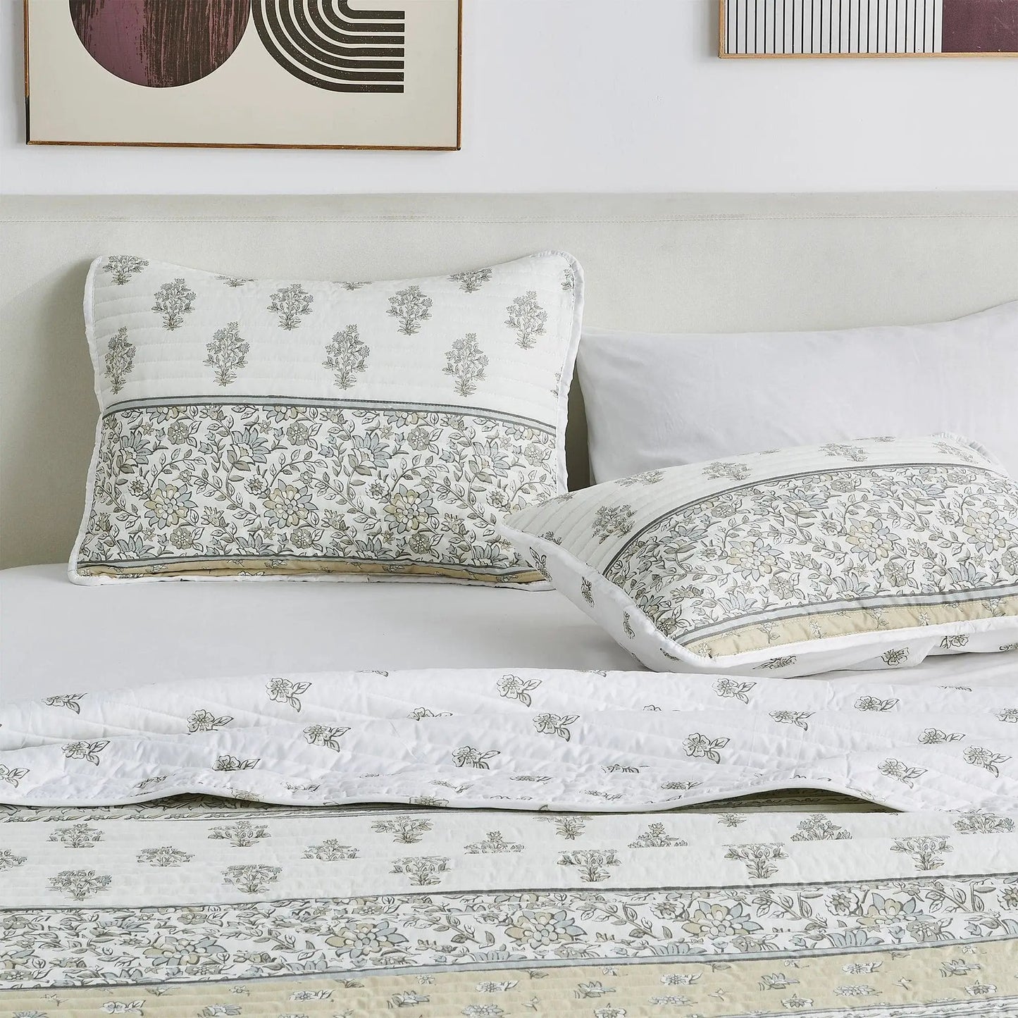 Floral Striped Microfiber Quilt Set - Hermine Collection from PriceLows™