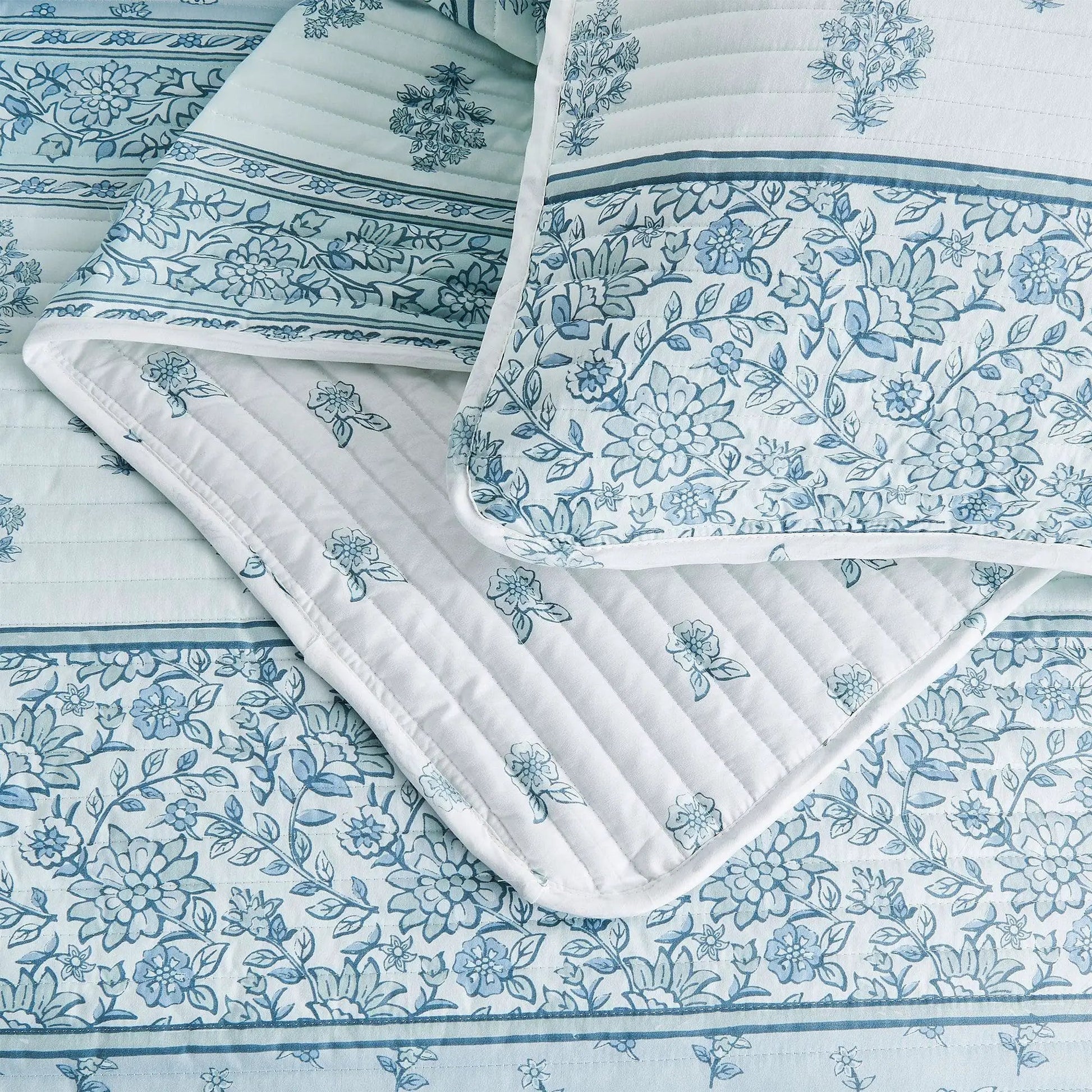 Floral Striped Microfiber Quilt Set - Hermine Collection from PriceLows™