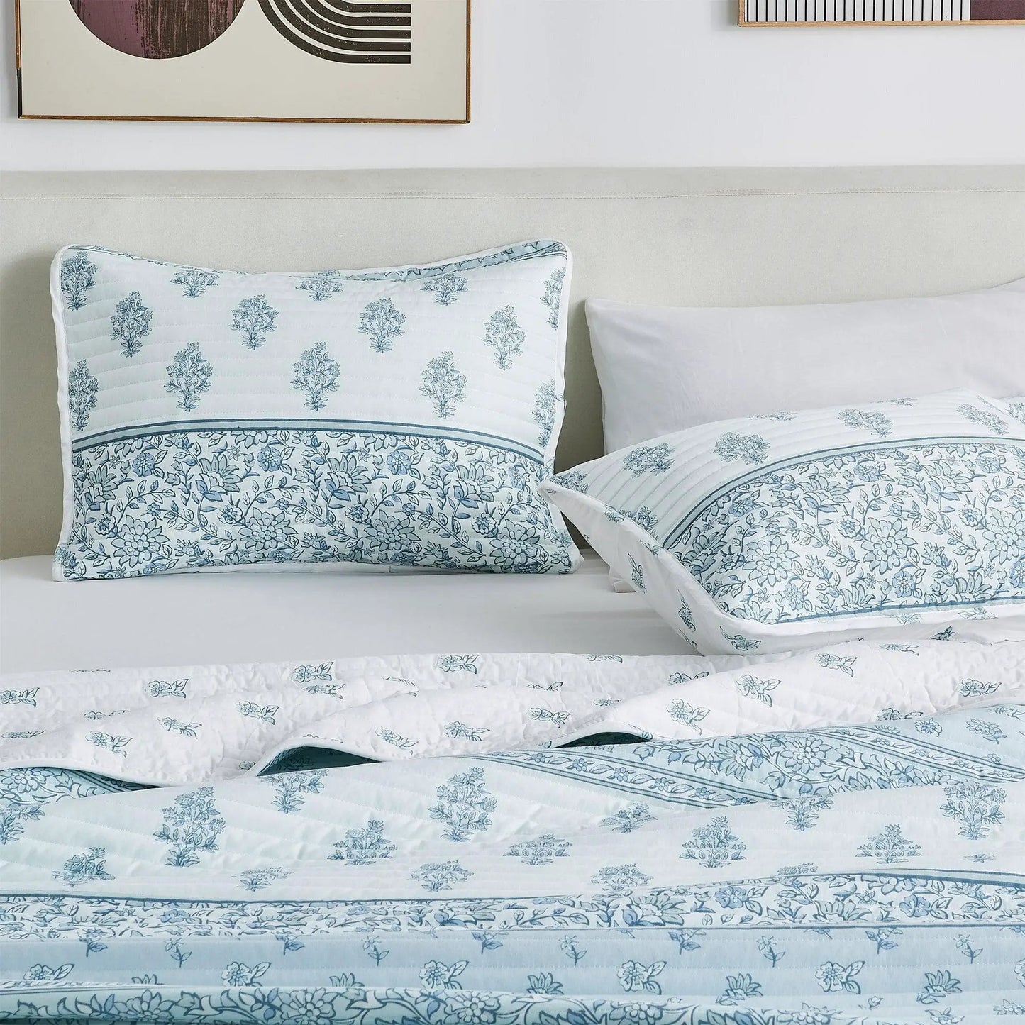 Floral Striped Microfiber Quilt Set - Hermine Collection from PriceLows™