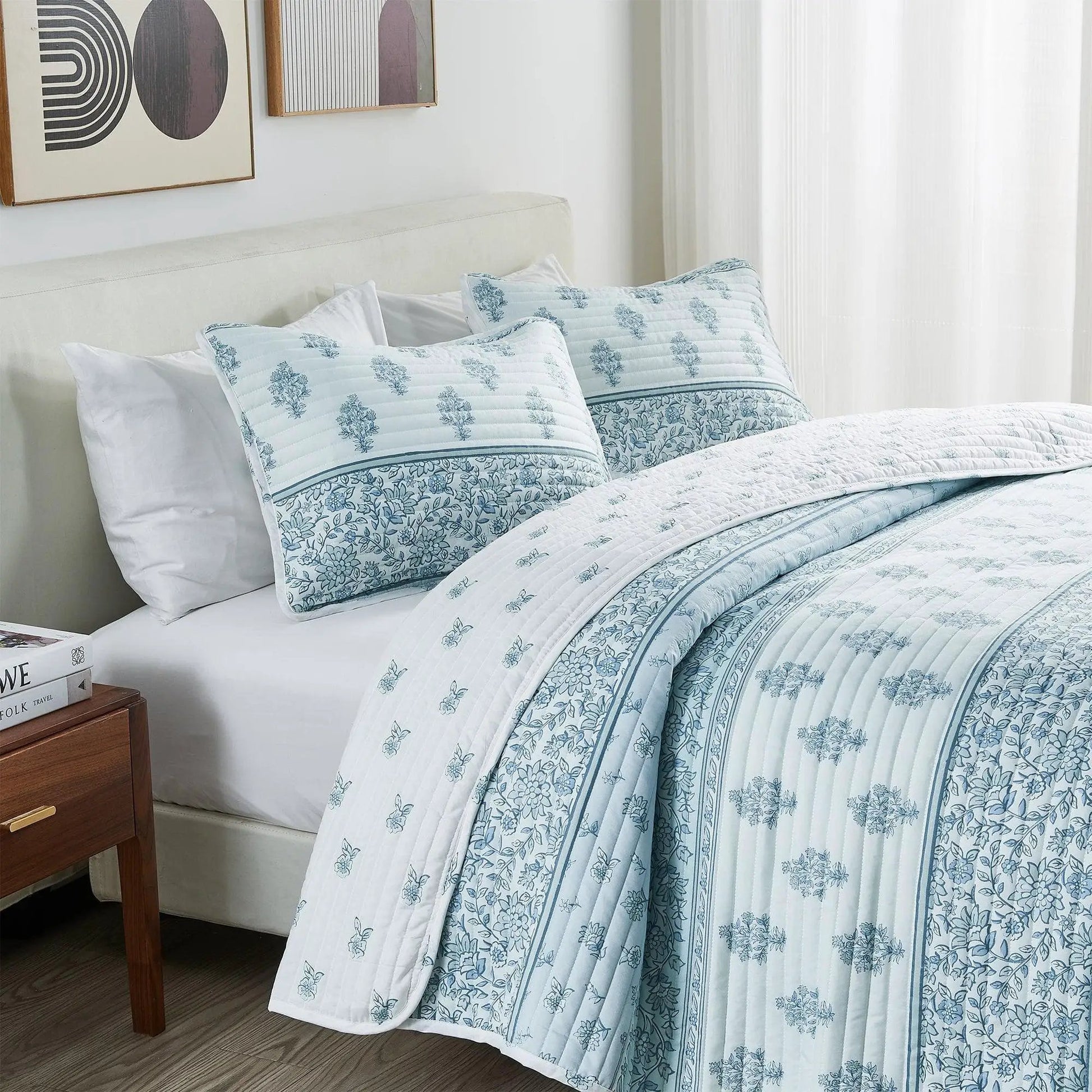 Floral Striped Microfiber Quilt Set - Hermine Collection from PriceLows™