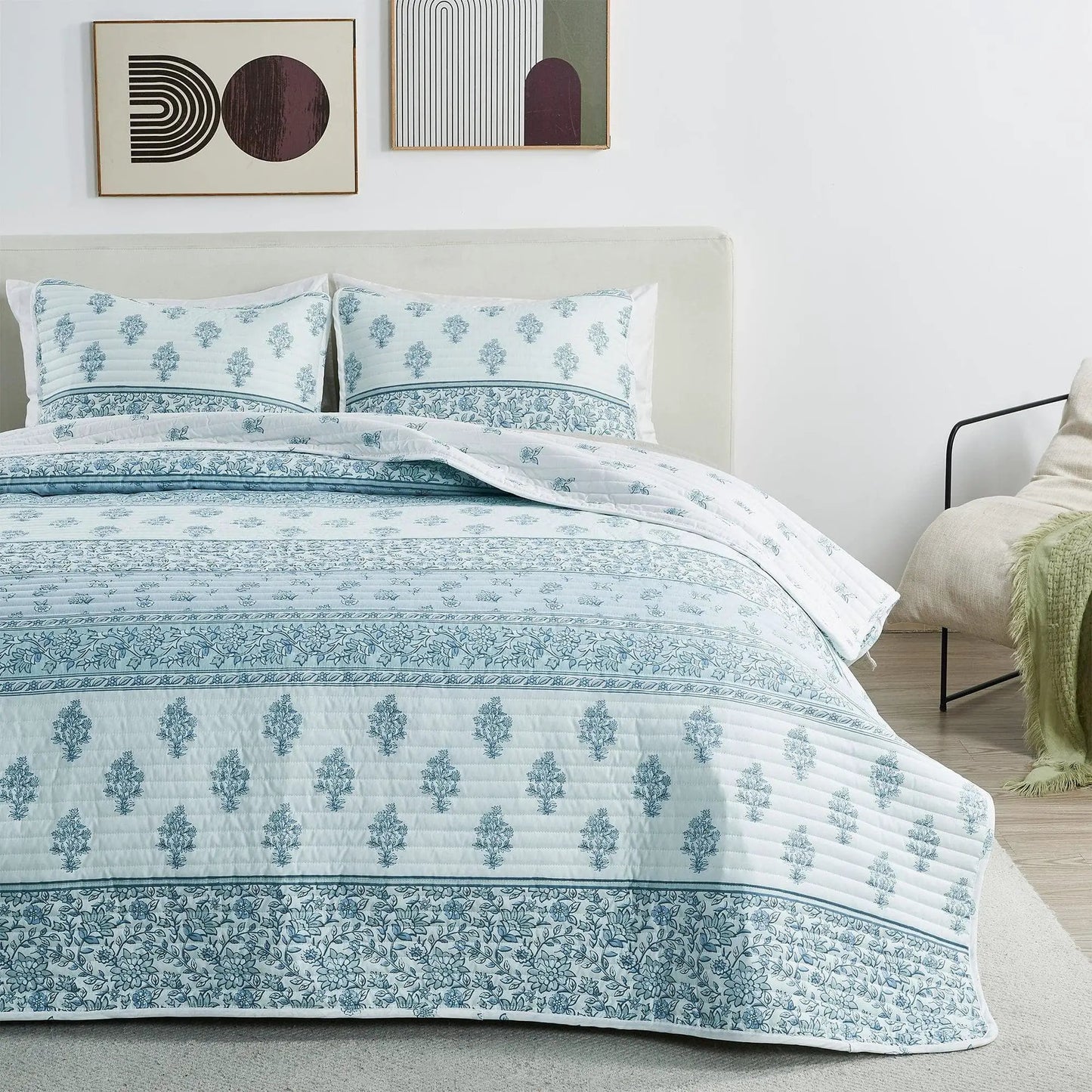 Floral Striped Microfiber Quilt Set - Hermine Collection from PriceLows™