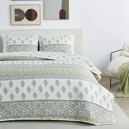 Floral Striped Microfiber Quilt Set - Hermine Collection from PriceLows™