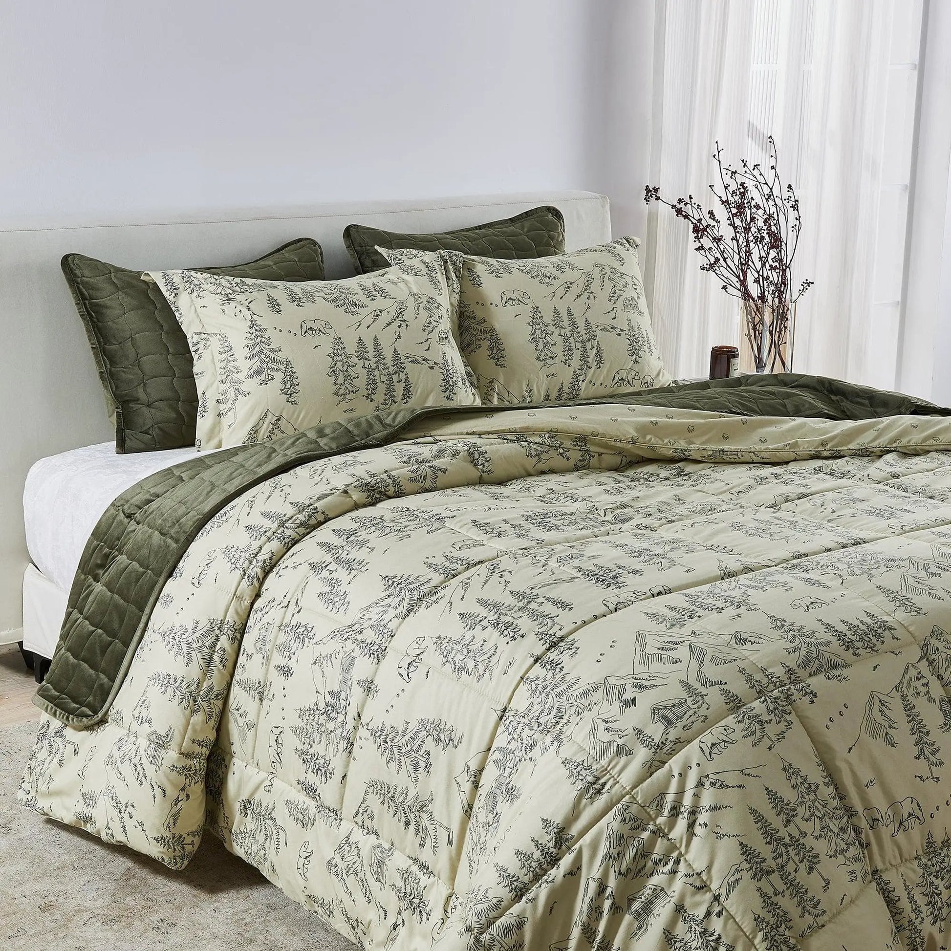 Reversible Christmas Comforter and Sham Set - Holiday / Lodge Odette Collection from PriceLows™