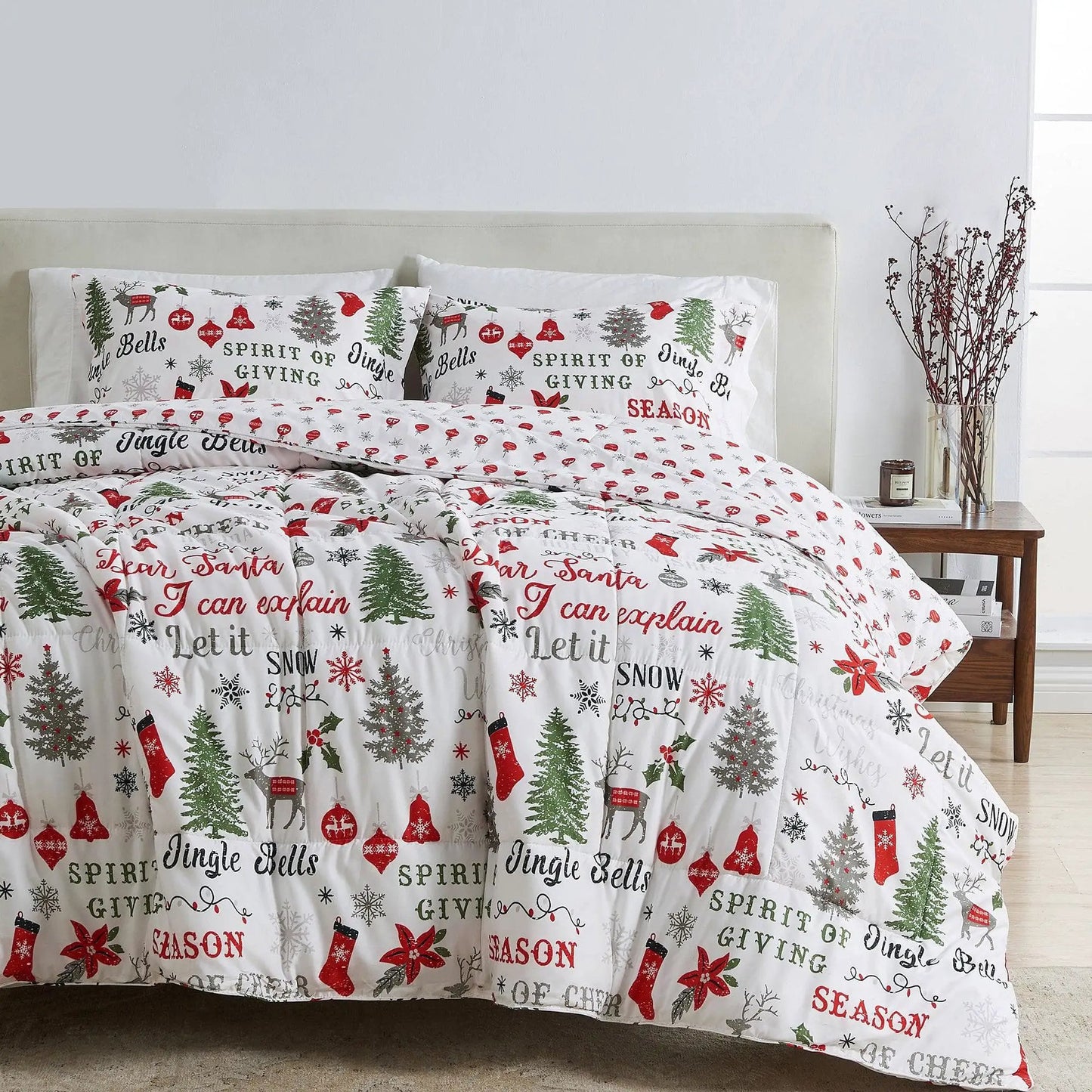 Reversible Christmas Comforter and Sham Set - Holiday / Lodge Odette Collection from PriceLows™