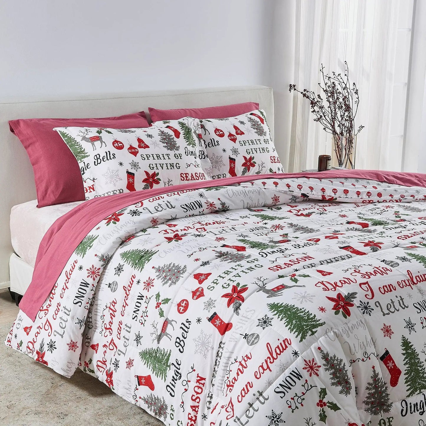 Reversible Christmas Comforter and Sham Set - Holiday / Lodge Odette Collection from PriceLows™