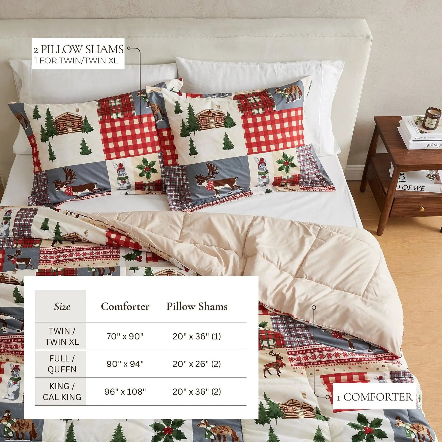 Reversible Christmas Comforter and Sham Set - Holiday / Lodge Odette Collection from PriceLows™