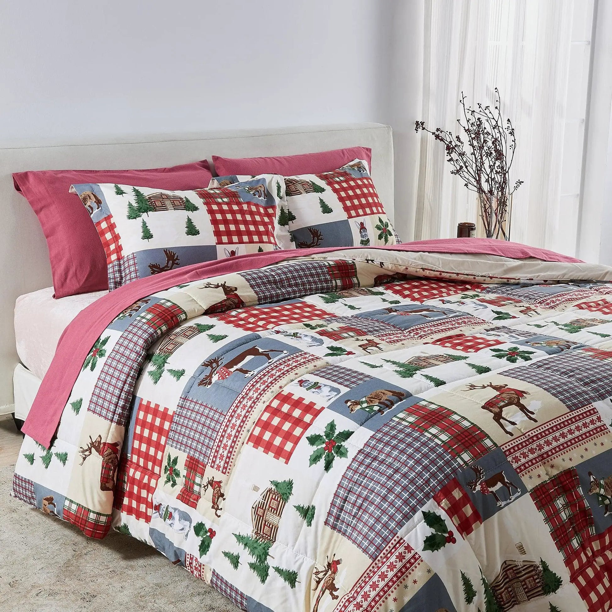 Reversible Christmas Comforter and Sham Set - Holiday / Lodge Odette Collection from PriceLows™