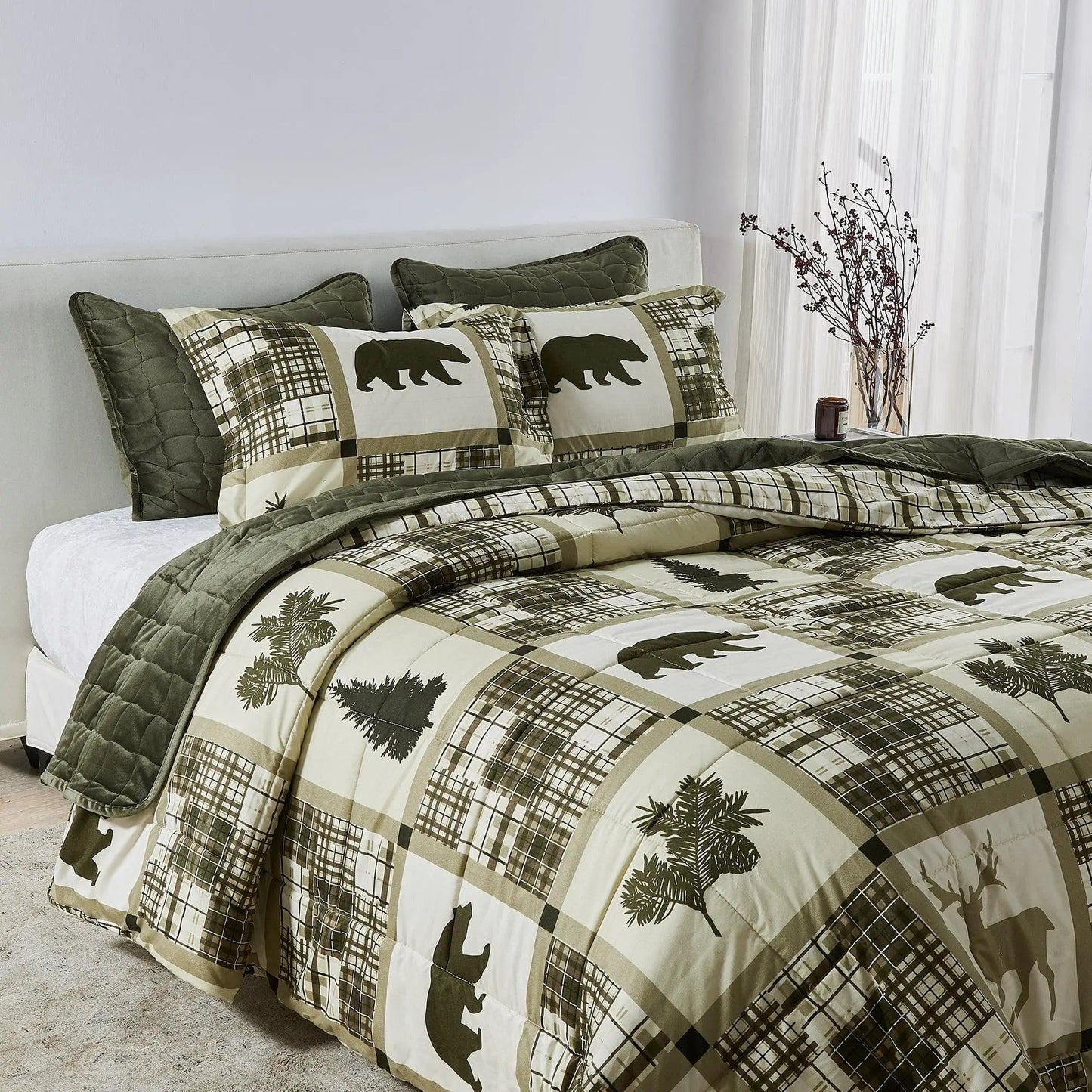 Reversible Christmas Comforter and Sham Set - Holiday / Lodge Odette Collection from PriceLows™