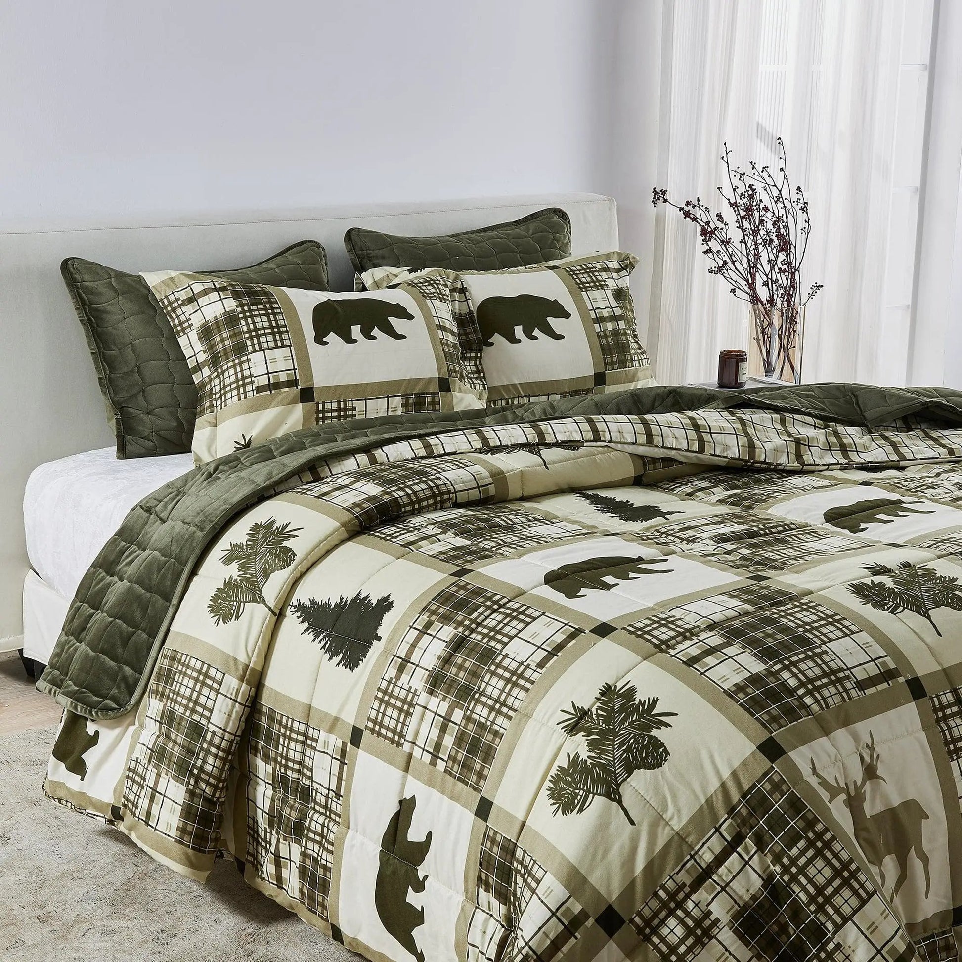 Reversible Christmas Comforter and Sham Set - Holiday / Lodge Odette Collection from PriceLows™