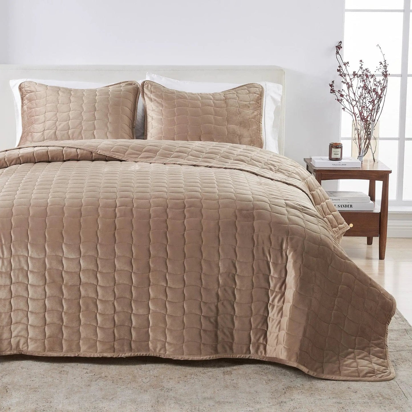 Velvet Box-Stitched Quilt Set - Vivica Collection from PriceLows™