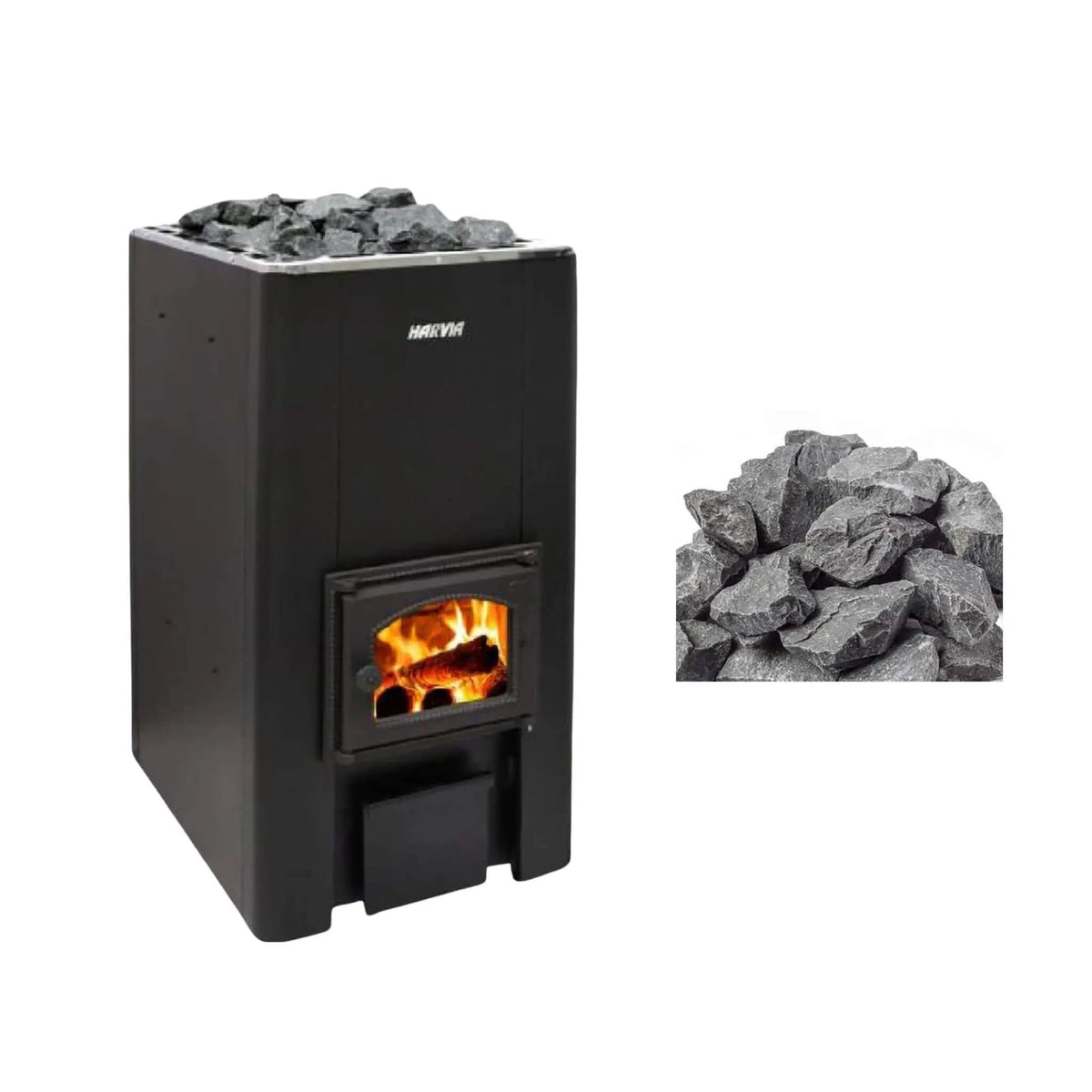 Harvia 50 40KW Black Floor Mount Wood-Burning Sauna Stove With Sauna Stones | 40 kW | Wood | Sauna Heater